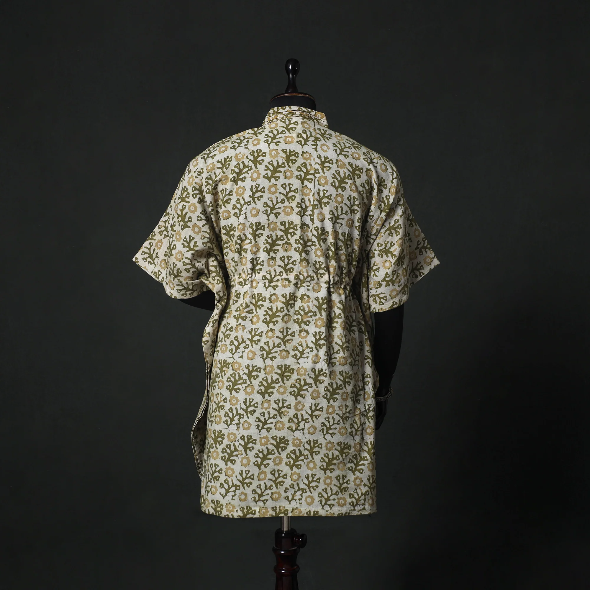 Green - Hand Block Batik Print Cotton Kaftan (Medium) 75 - Image 5