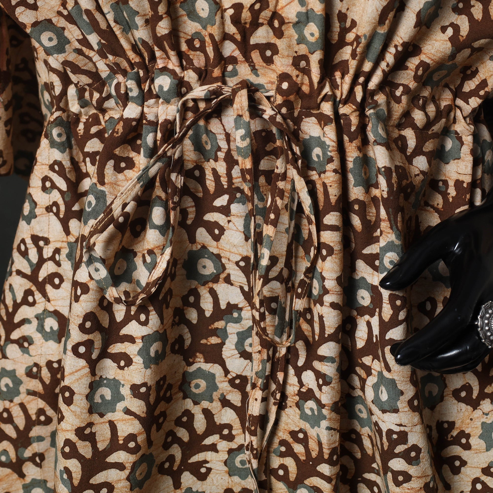 Brown - Hand Block Batik Print Cotton Kaftan (Medium) 76 - Image 3
