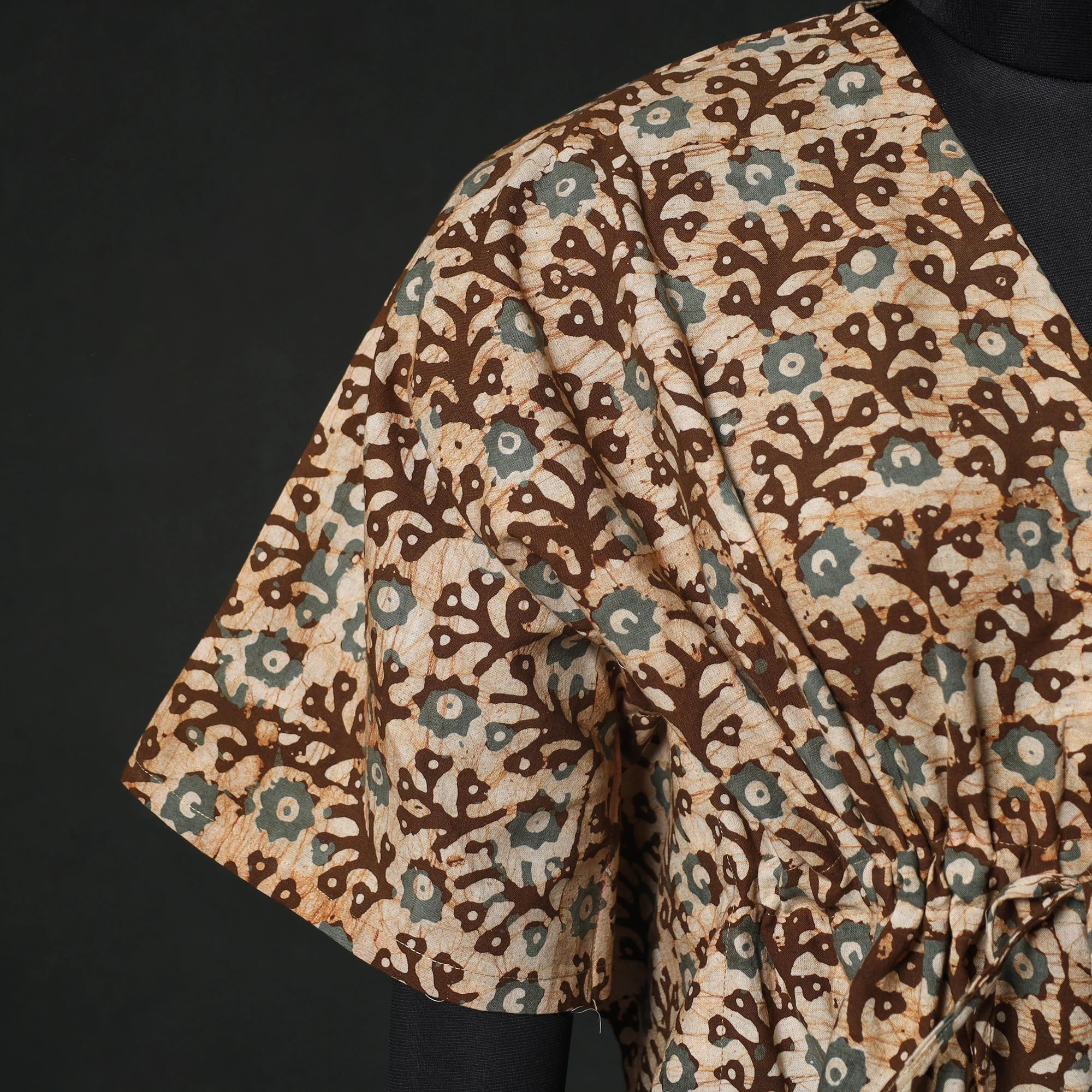 Brown - Hand Block Batik Print Cotton Kaftan (Medium) 76 - Image 4