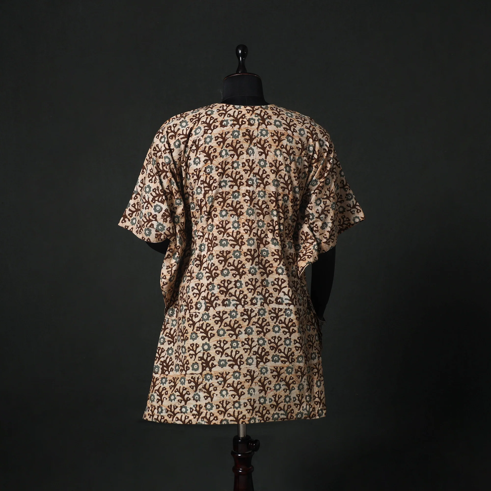 Brown - Hand Block Batik Print Cotton Kaftan (Medium) 76 - Image 5