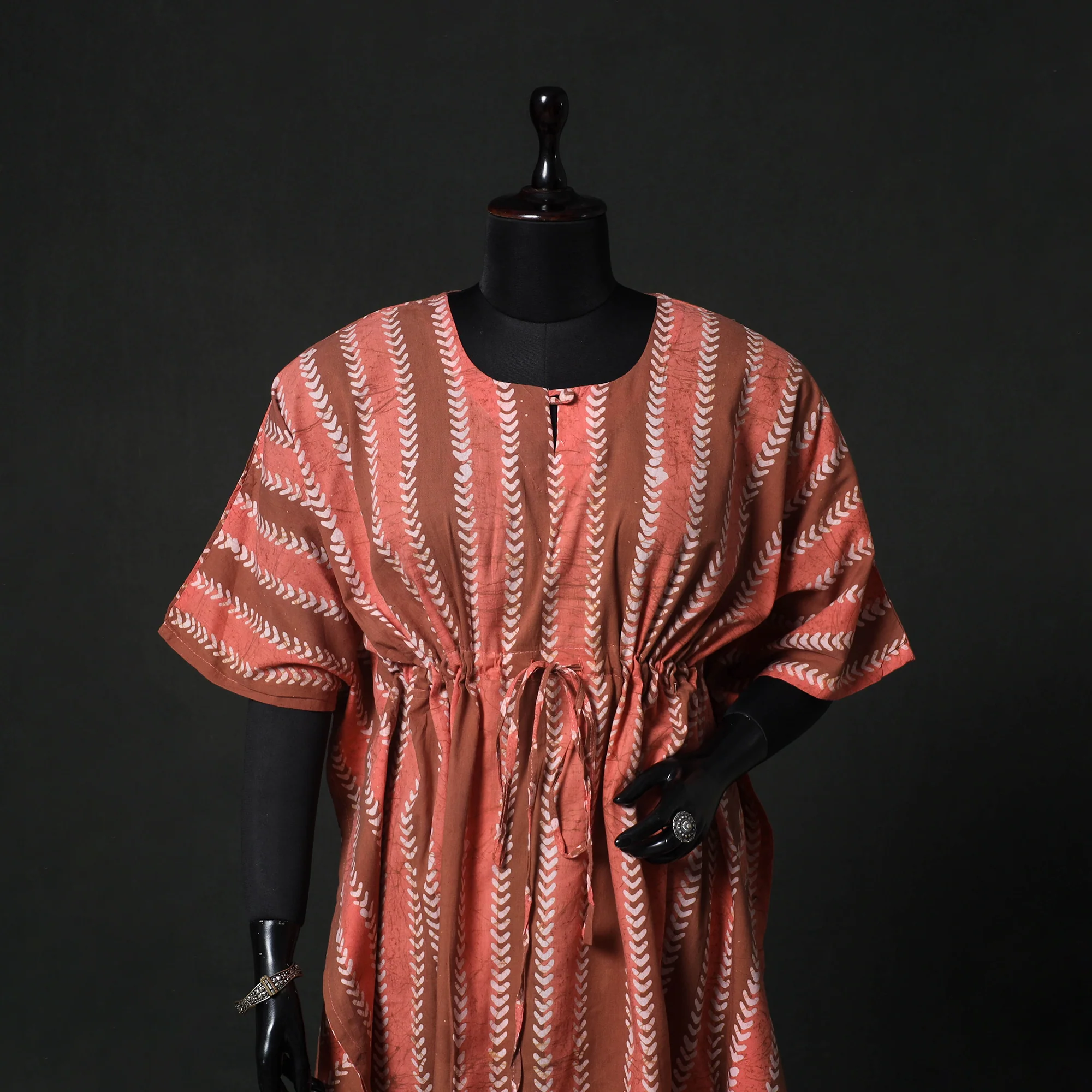 Peach - Hand Block Batik Print Cotton Kaftan (Medium) 77 - Image 2