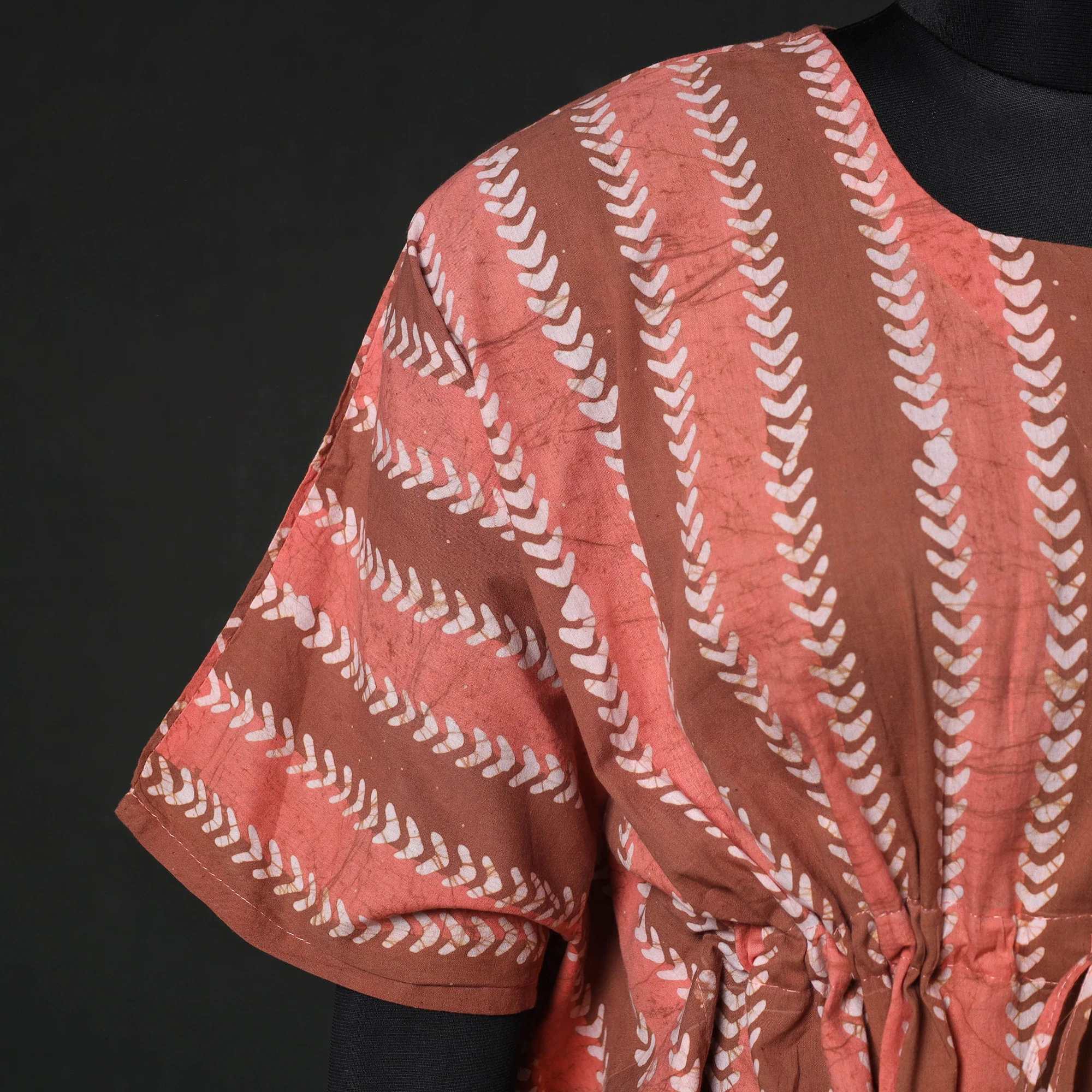 Peach - Hand Block Batik Print Cotton Kaftan (Medium) 77 - Image 4