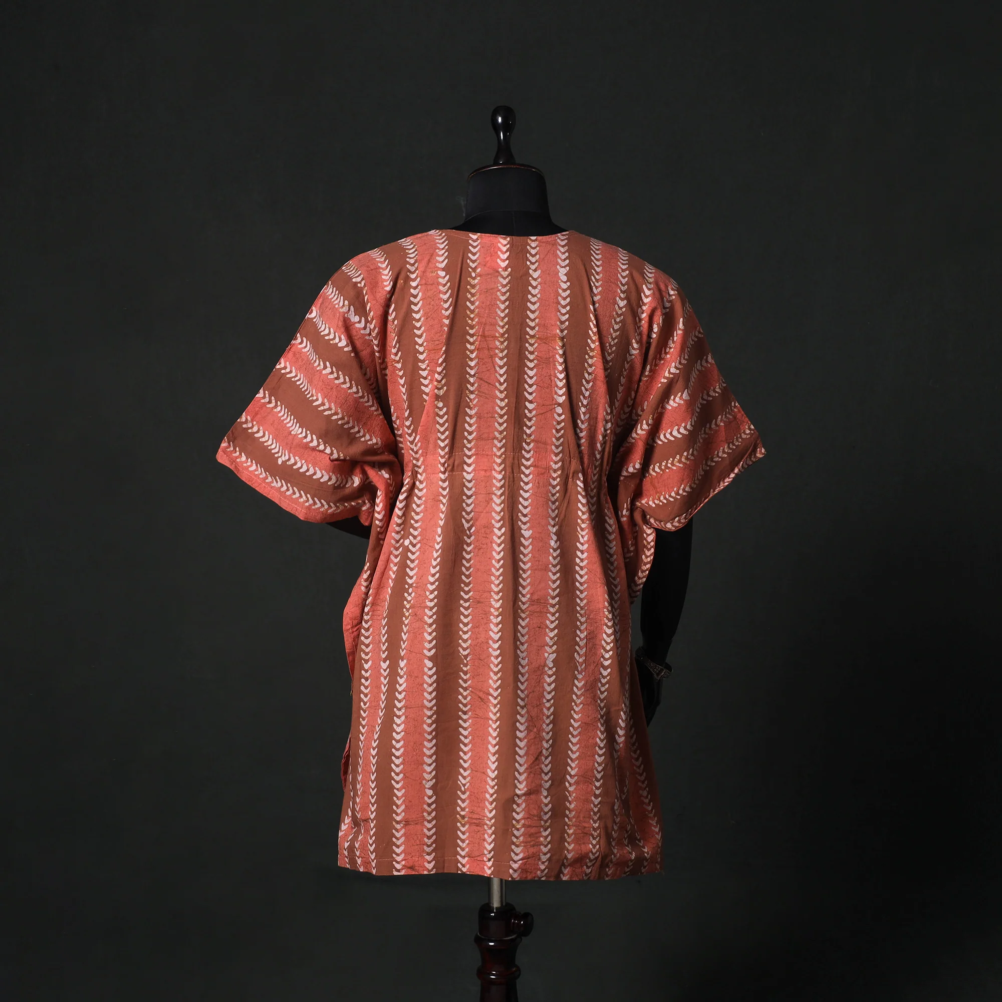 Peach - Hand Block Batik Print Cotton Kaftan (Medium) 77 - Image 5