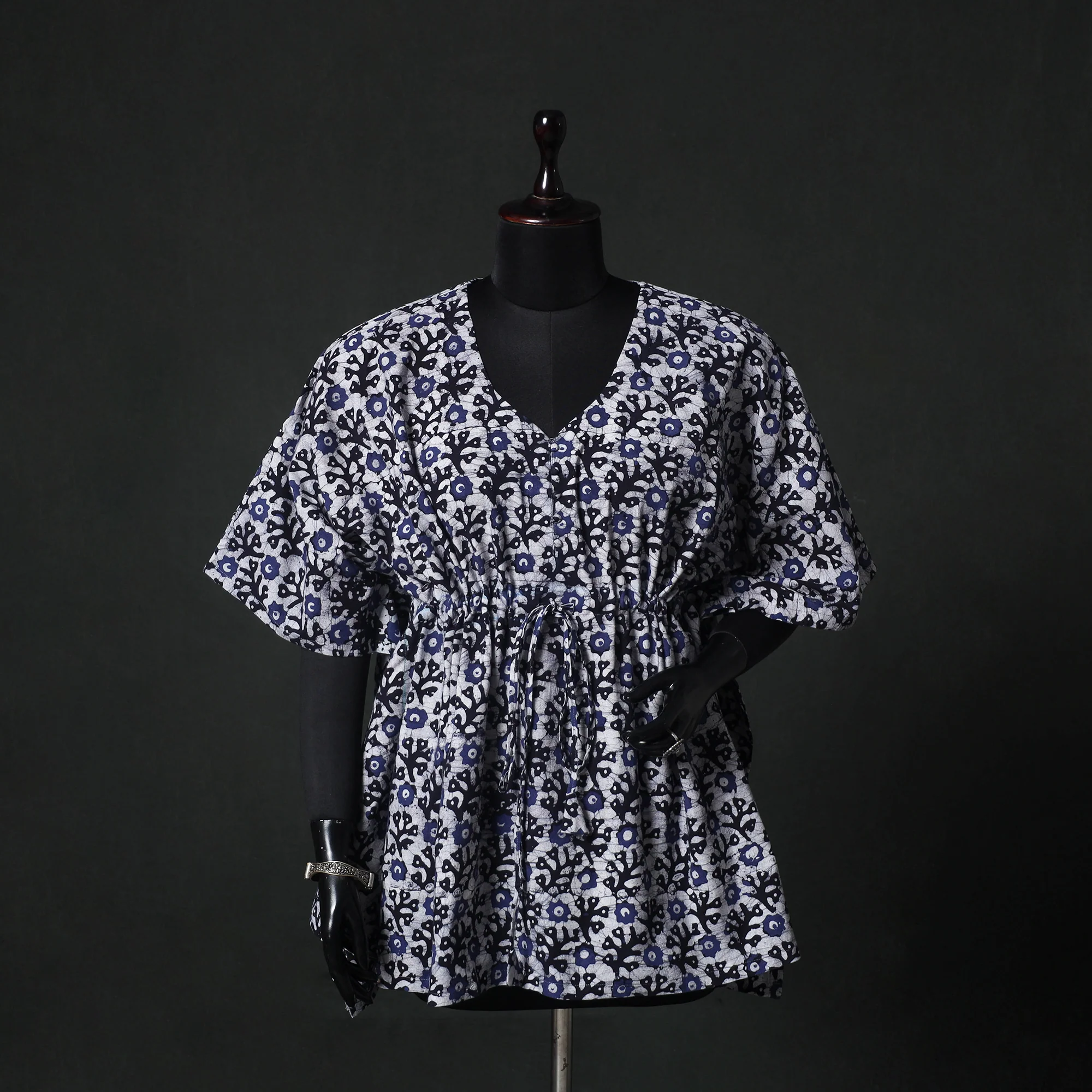 Blue - Hand Block Batik Print Cotton Kaftan (Short) 30