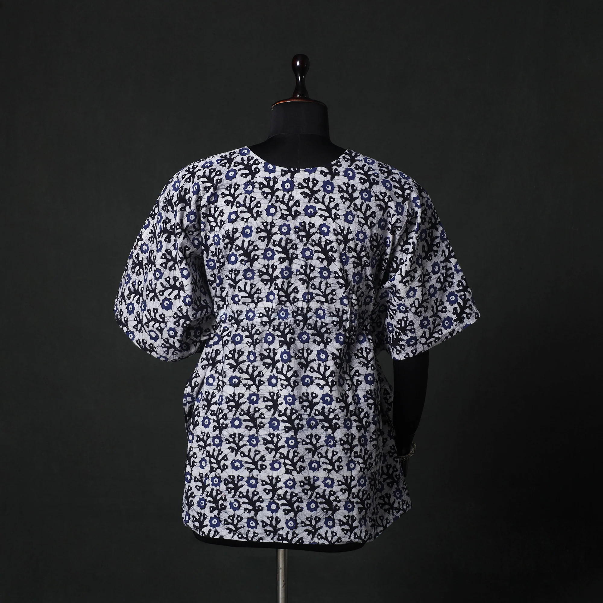 Blue - Hand Block Batik Print Cotton Kaftan (Short) 30 - Image 5
