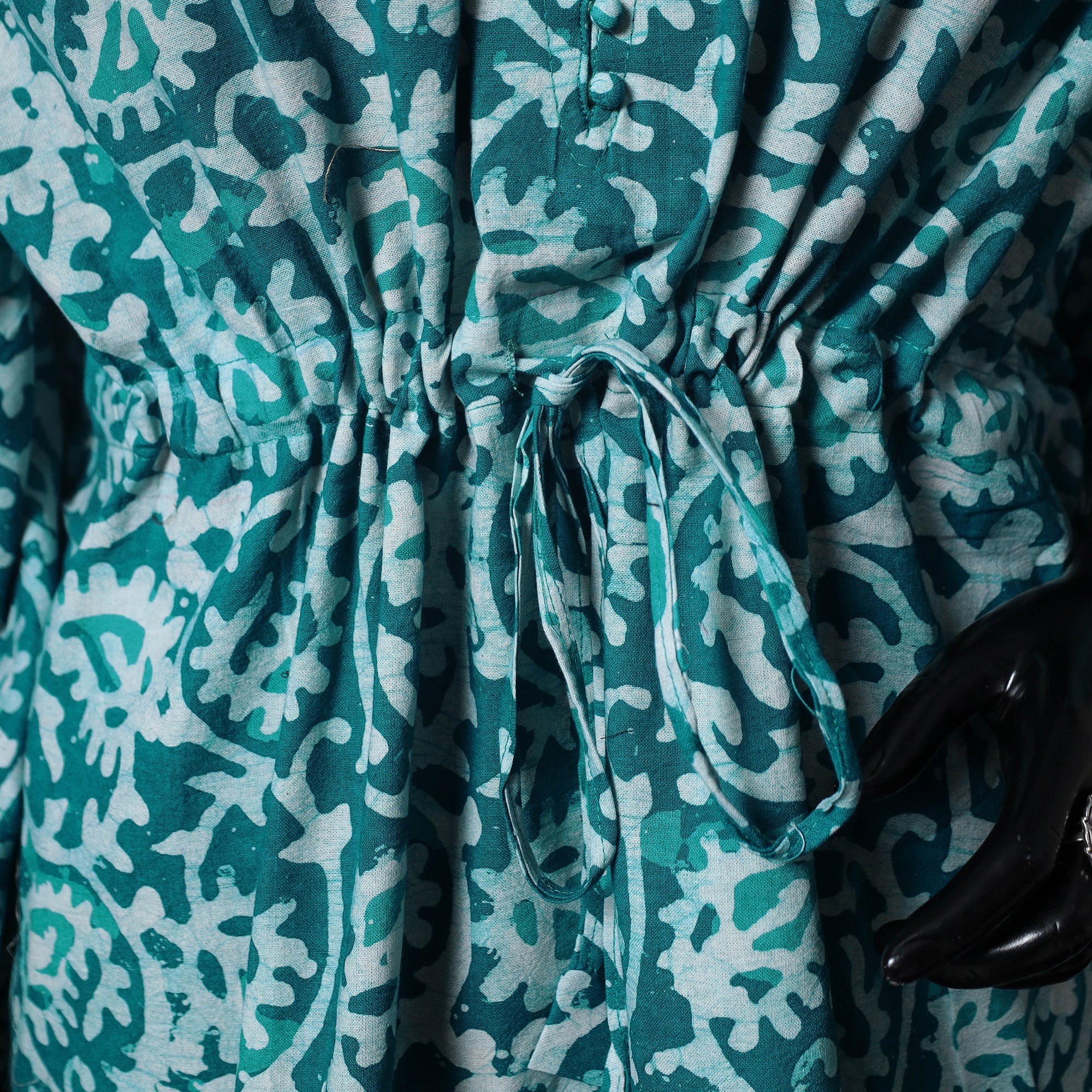 Green - Hand Block Batik Print Cotton Kaftan (Short) 31 - Image 3