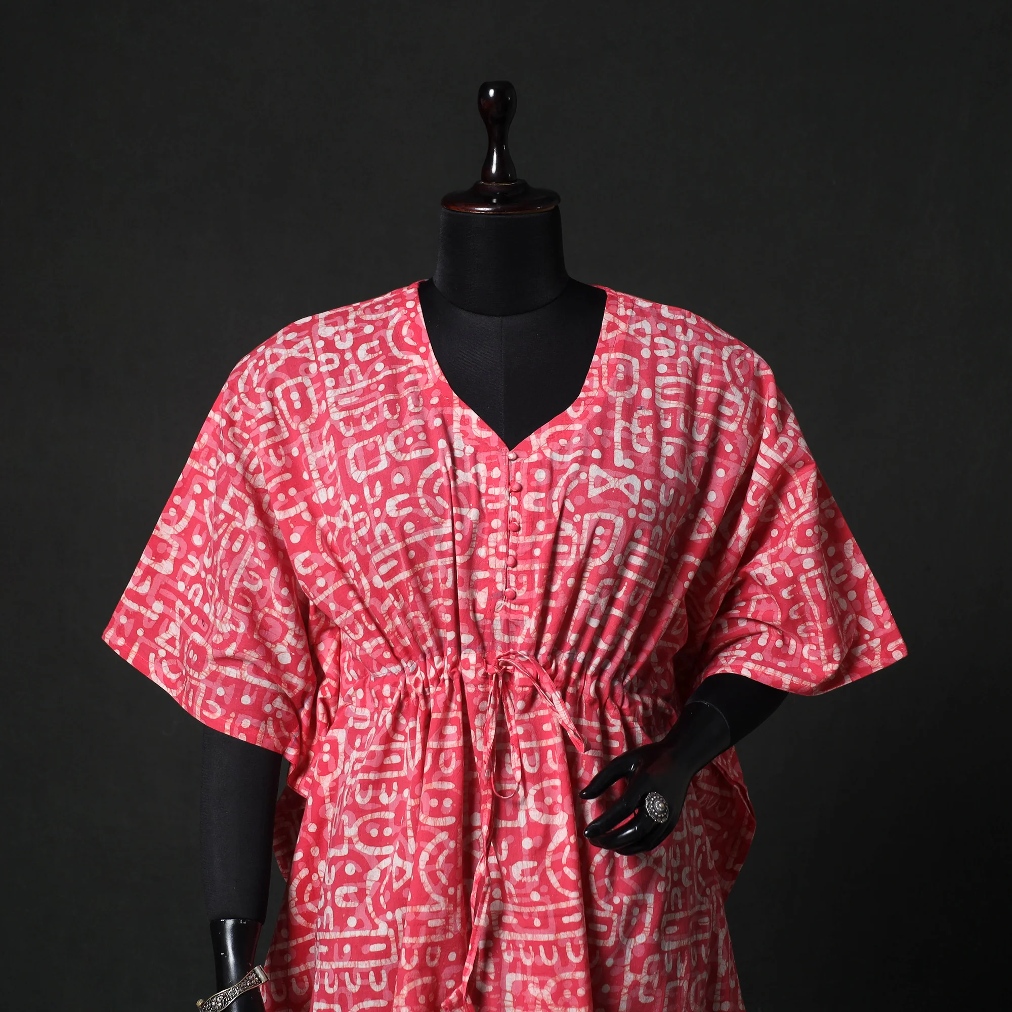 Pink - Hand Block Batik Print Cotton Kaftan (Short) 32 - Image 2