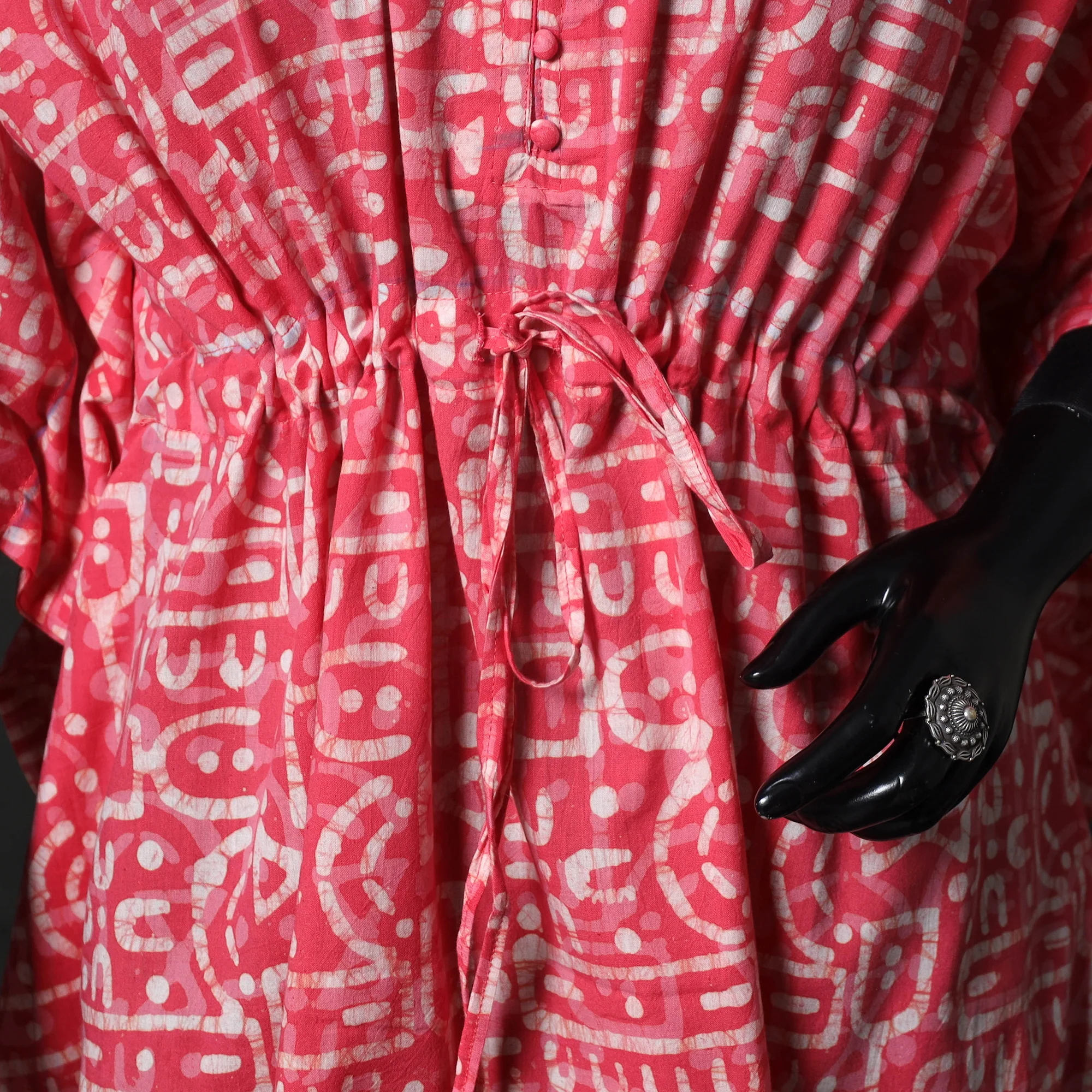 Pink - Hand Block Batik Print Cotton Kaftan (Short) 32 - Image 3