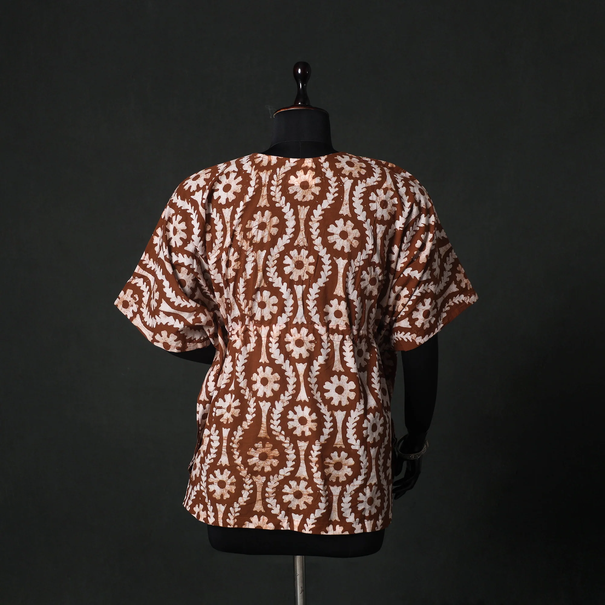 Brown - Hand Block Batik Print Cotton Kaftan (Short) 34 - Image 5