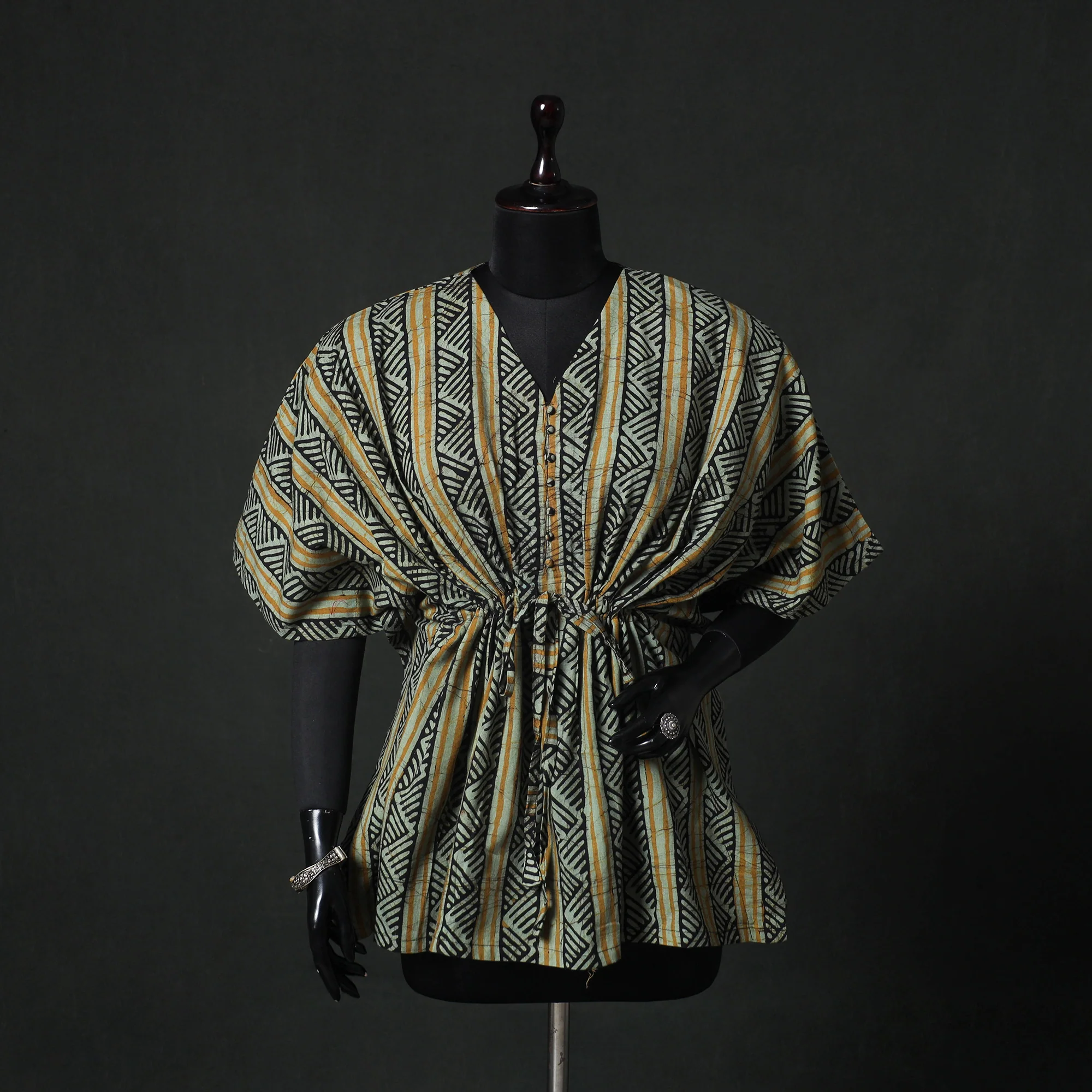 Yellow - Hand Block Batik Print Cotton Kaftan (Short) 37
