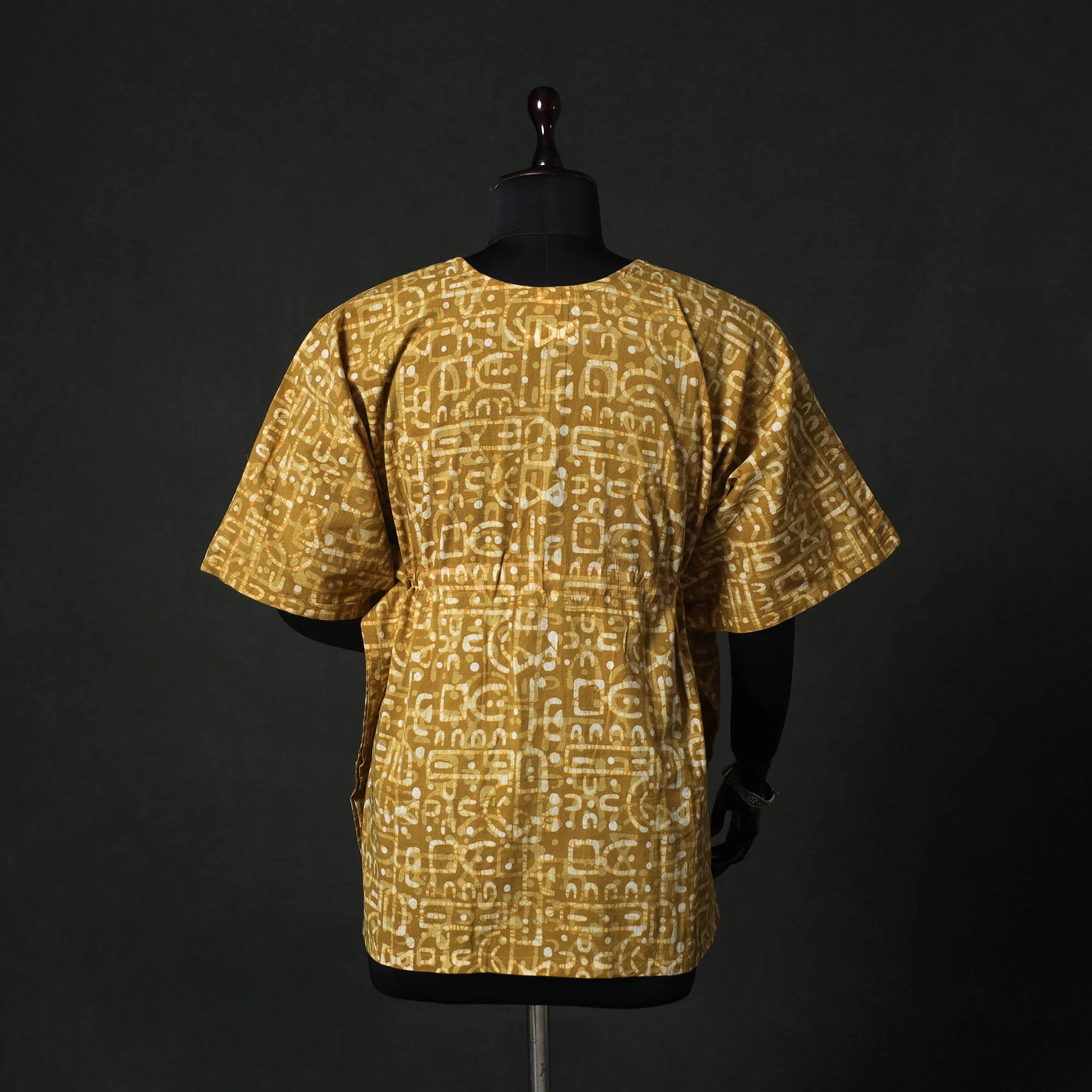 Yellow - Hand Block Batik Print Cotton Kaftan (Short) 38 - Image 5