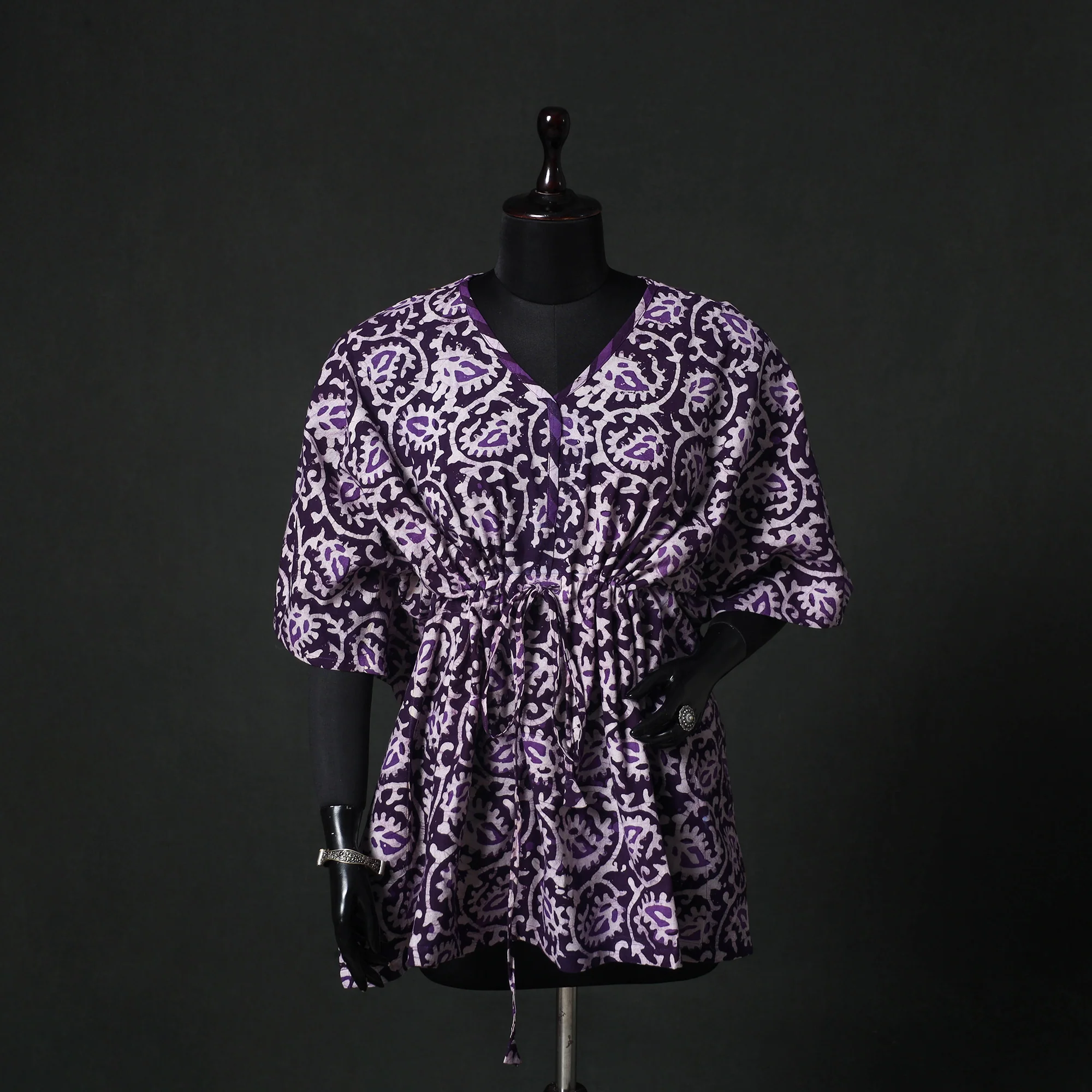 Purple - Hand Block Batik Print Cotton Kaftan (Short) 39