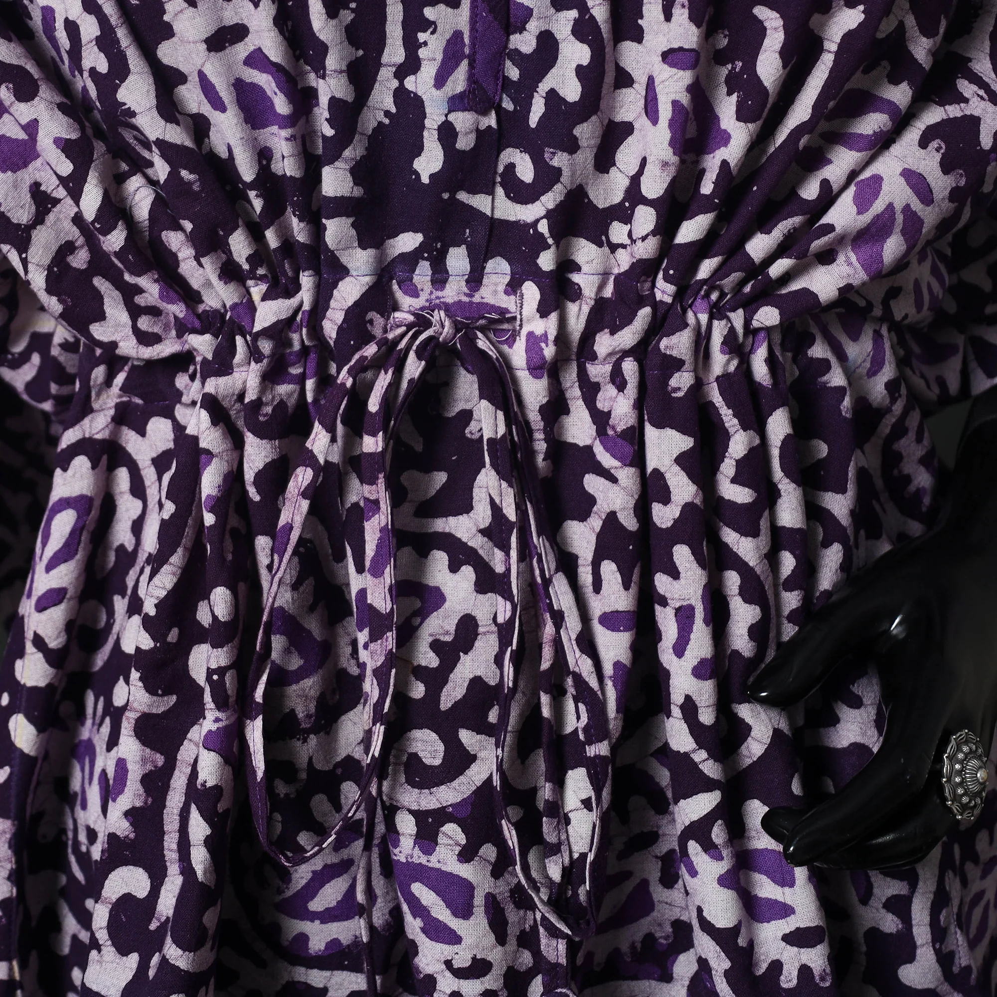 Purple - Hand Block Batik Print Cotton Kaftan (Short) 39 - Image 3