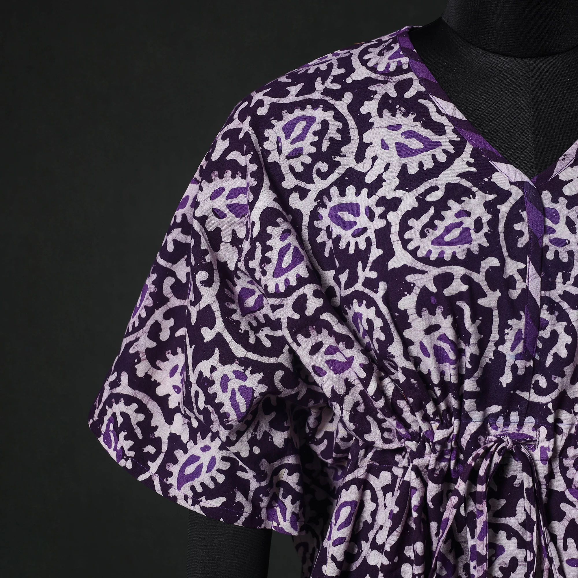 Purple - Hand Block Batik Print Cotton Kaftan (Short) 39 - Image 4