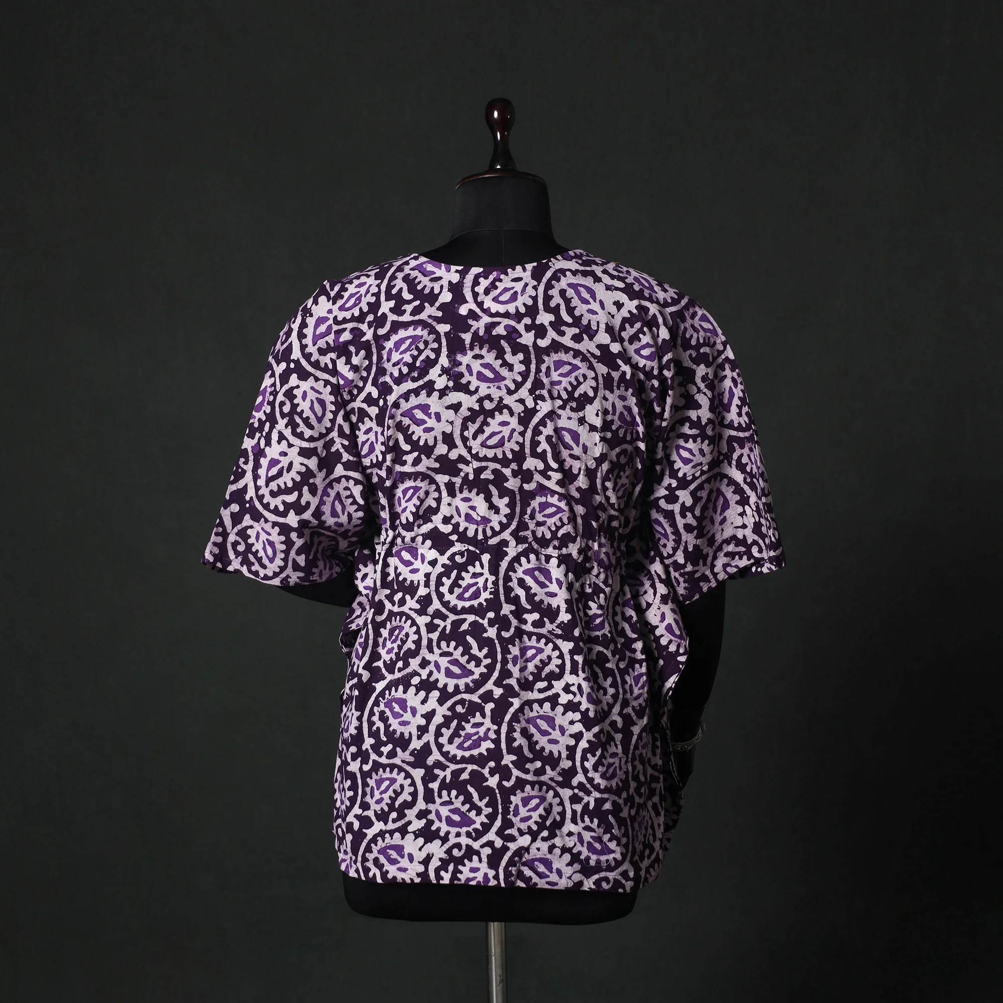 Purple - Hand Block Batik Print Cotton Kaftan (Short) 39 - Image 5