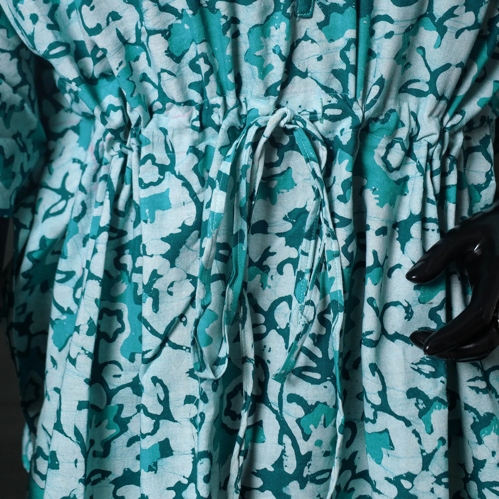 Green - Hand Block Batik Print Cotton Kaftan (Short) 40 - Image 3