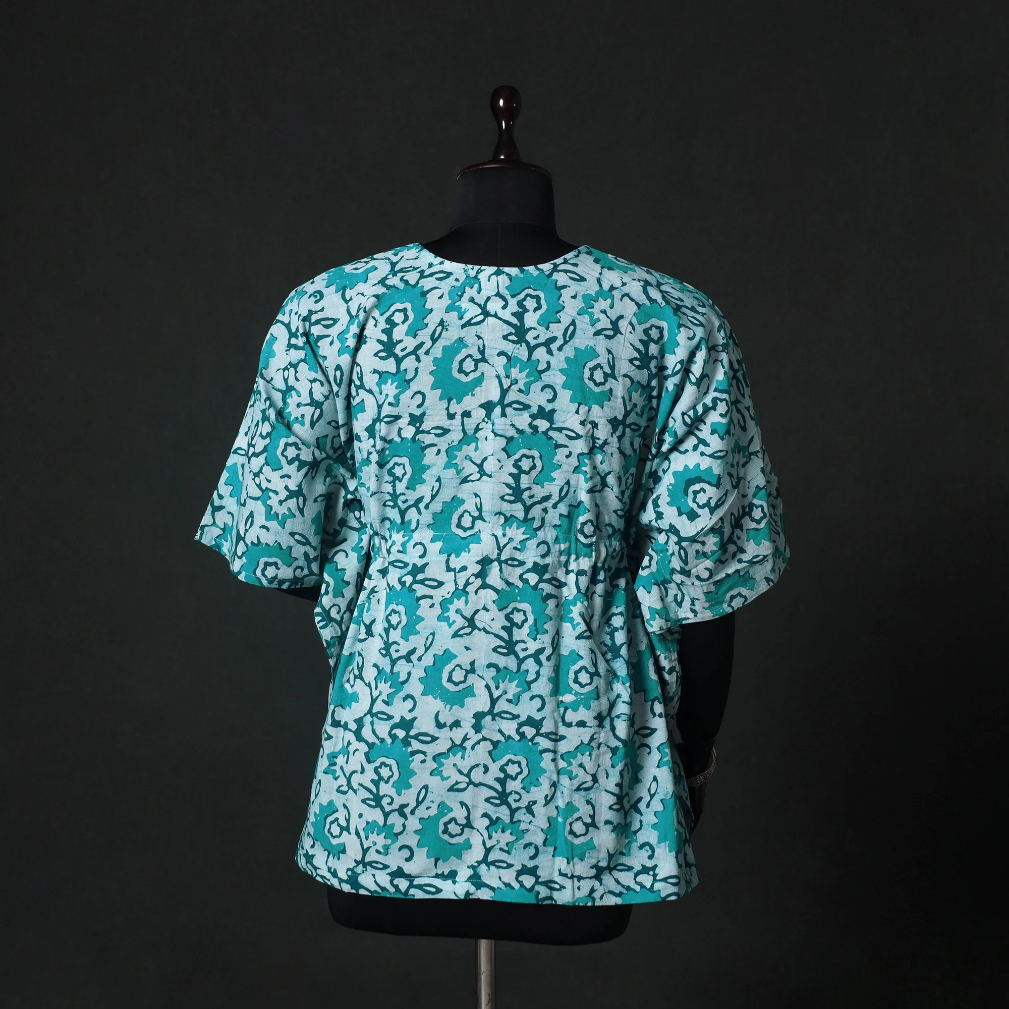 Green - Hand Block Batik Print Cotton Kaftan (Short) 40 - Image 5