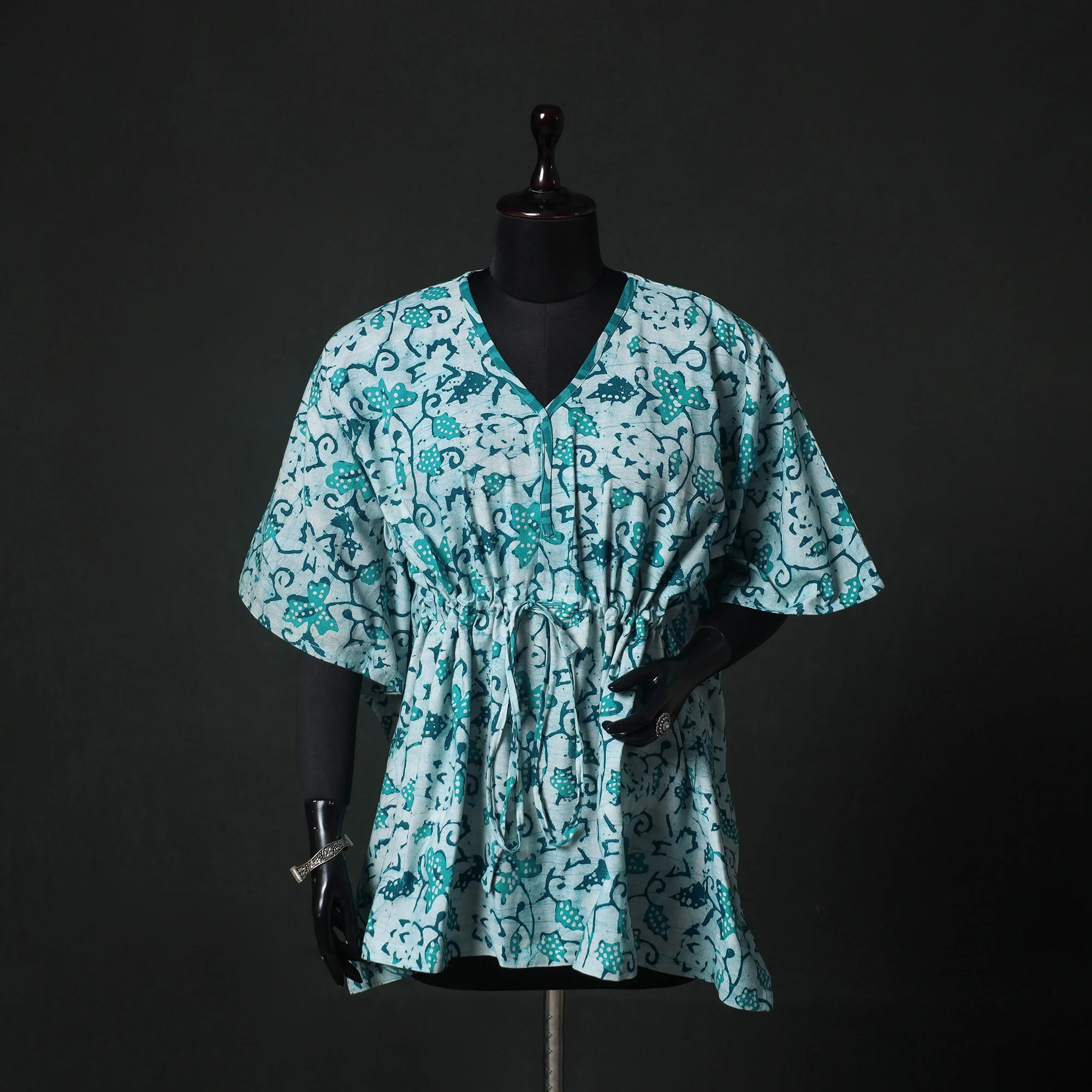 Green - Hand Block Batik Print Cotton Kaftan (Short) 41