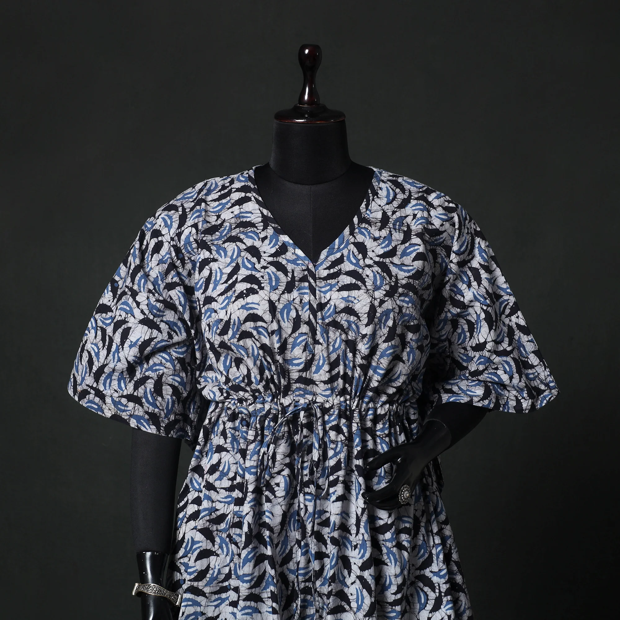 Blue - Hand Block Batik Print Cotton Kaftan (Short) 42 - Image 2