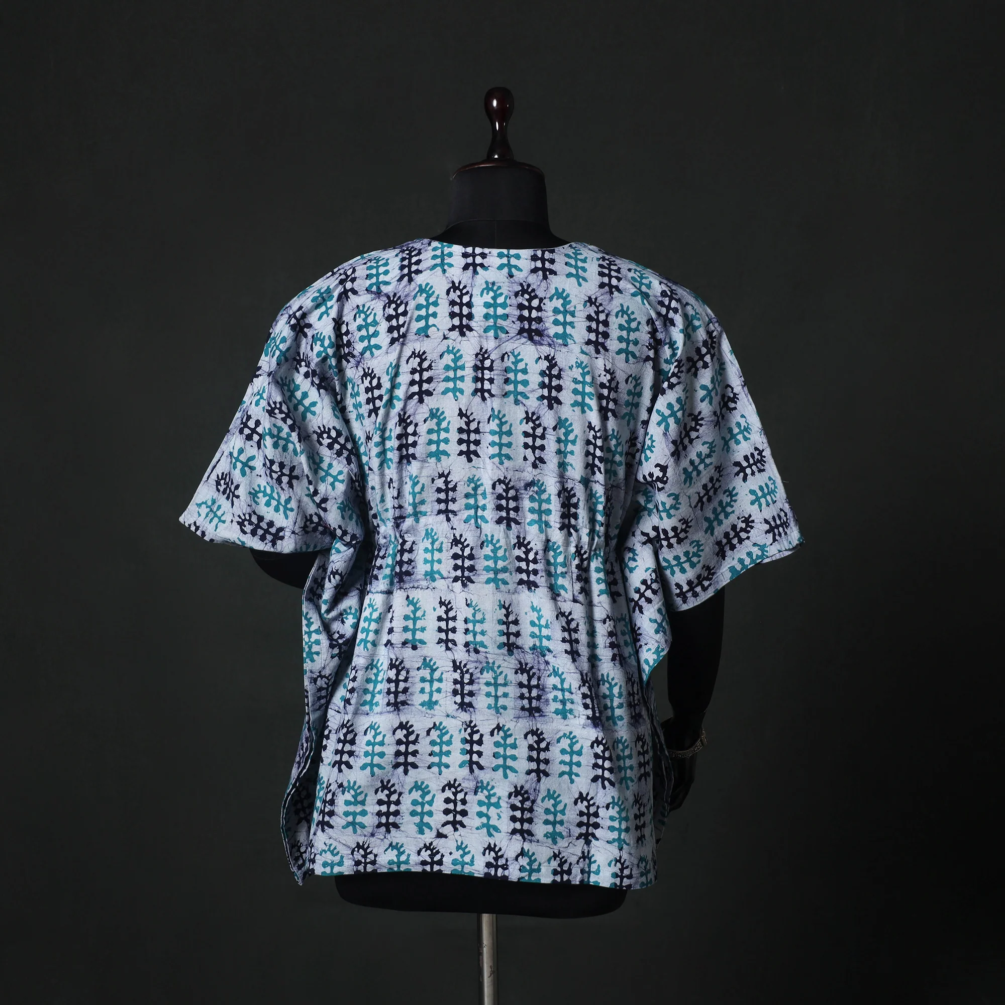 Blue - Hand Block Batik Print Cotton Kaftan (Short) 43 - Image 5