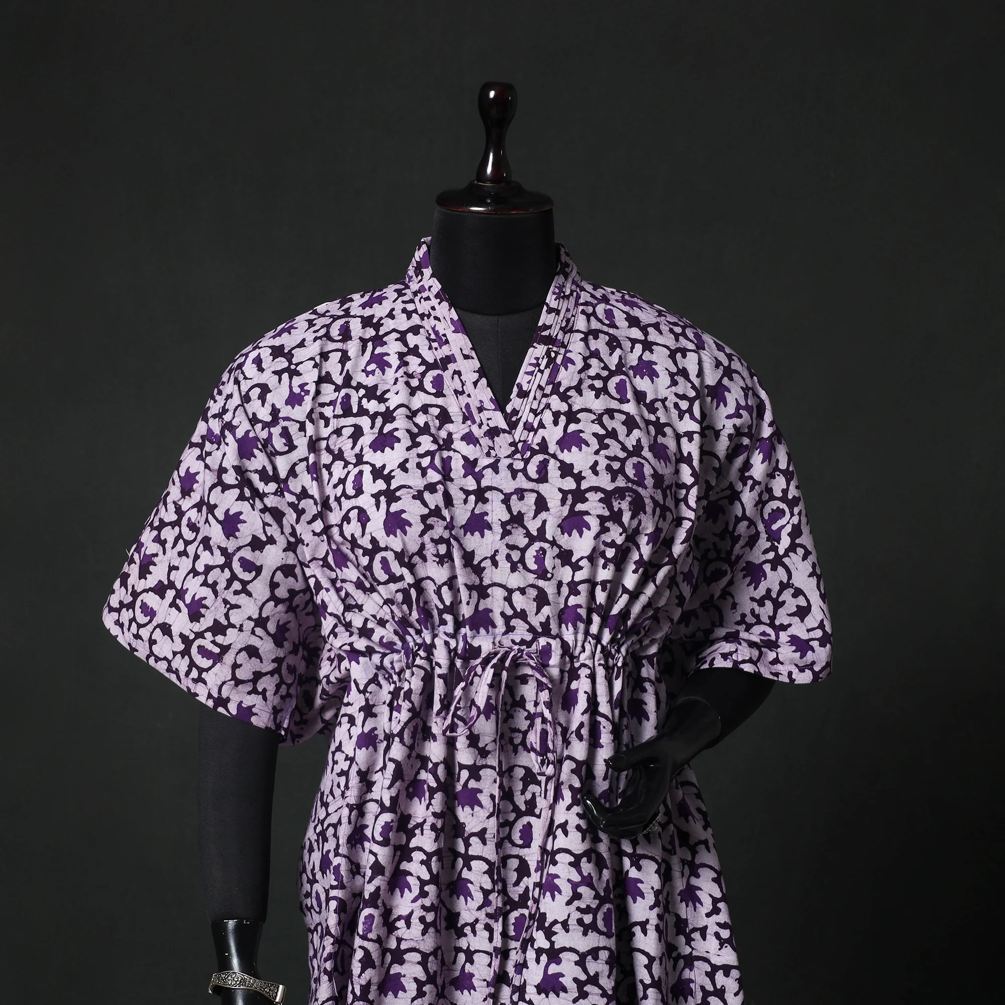 Purple - Hand Block Batik Print Cotton Kaftan (Short) 44 - Image 2
