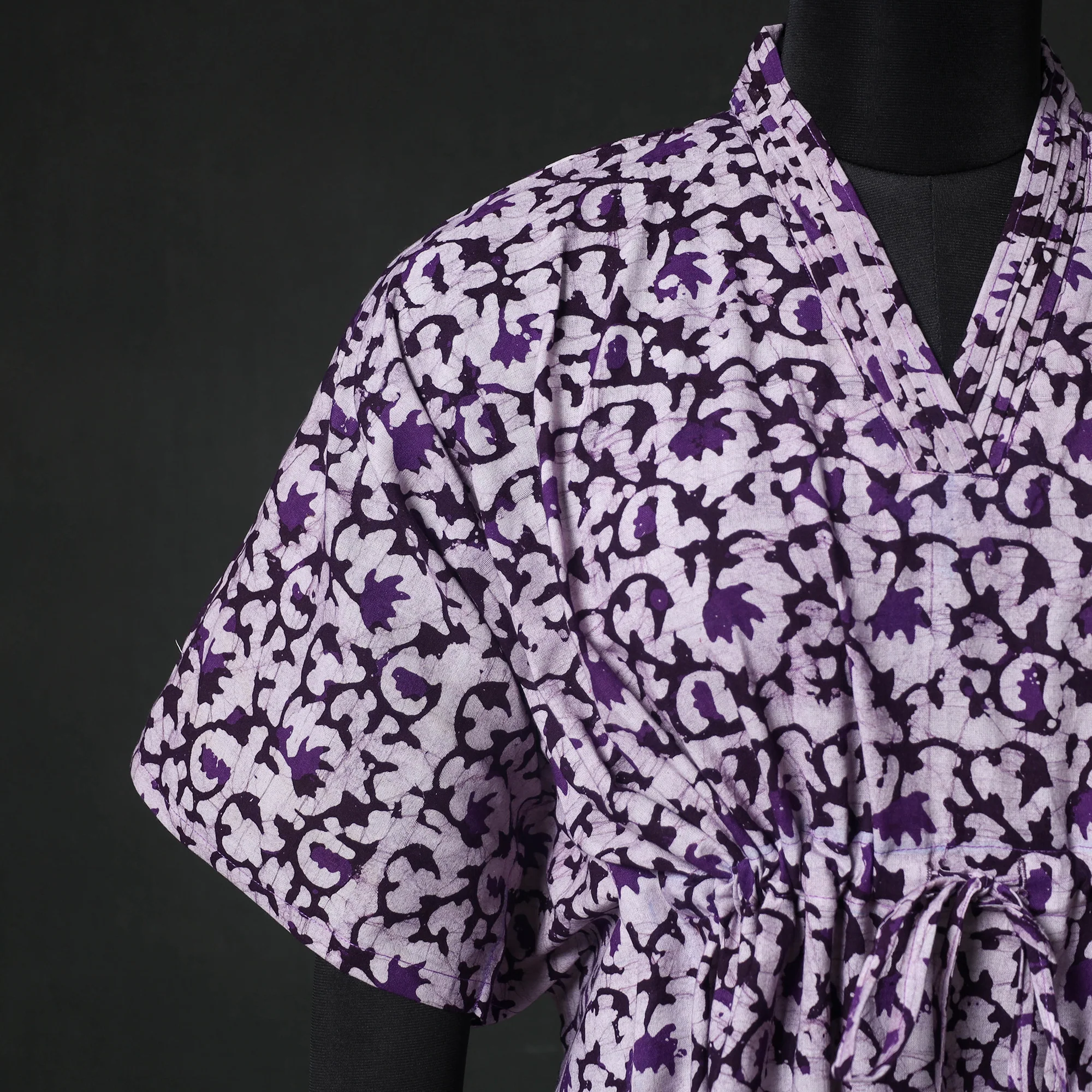 Purple - Hand Block Batik Print Cotton Kaftan (Short) 44 - Image 4