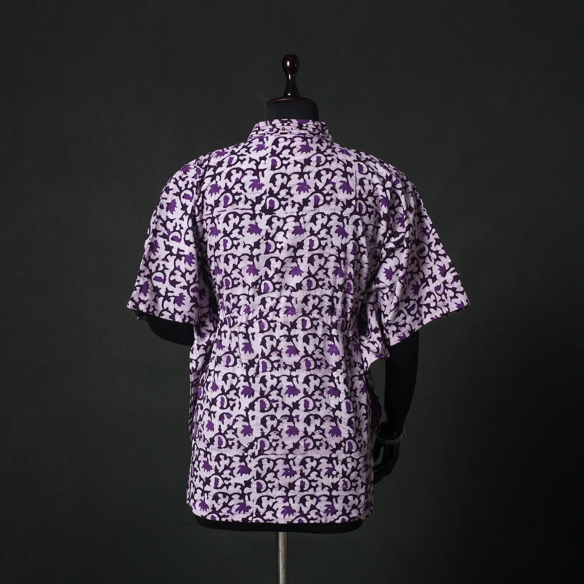 Purple - Hand Block Batik Print Cotton Kaftan (Short) 44 - Image 5