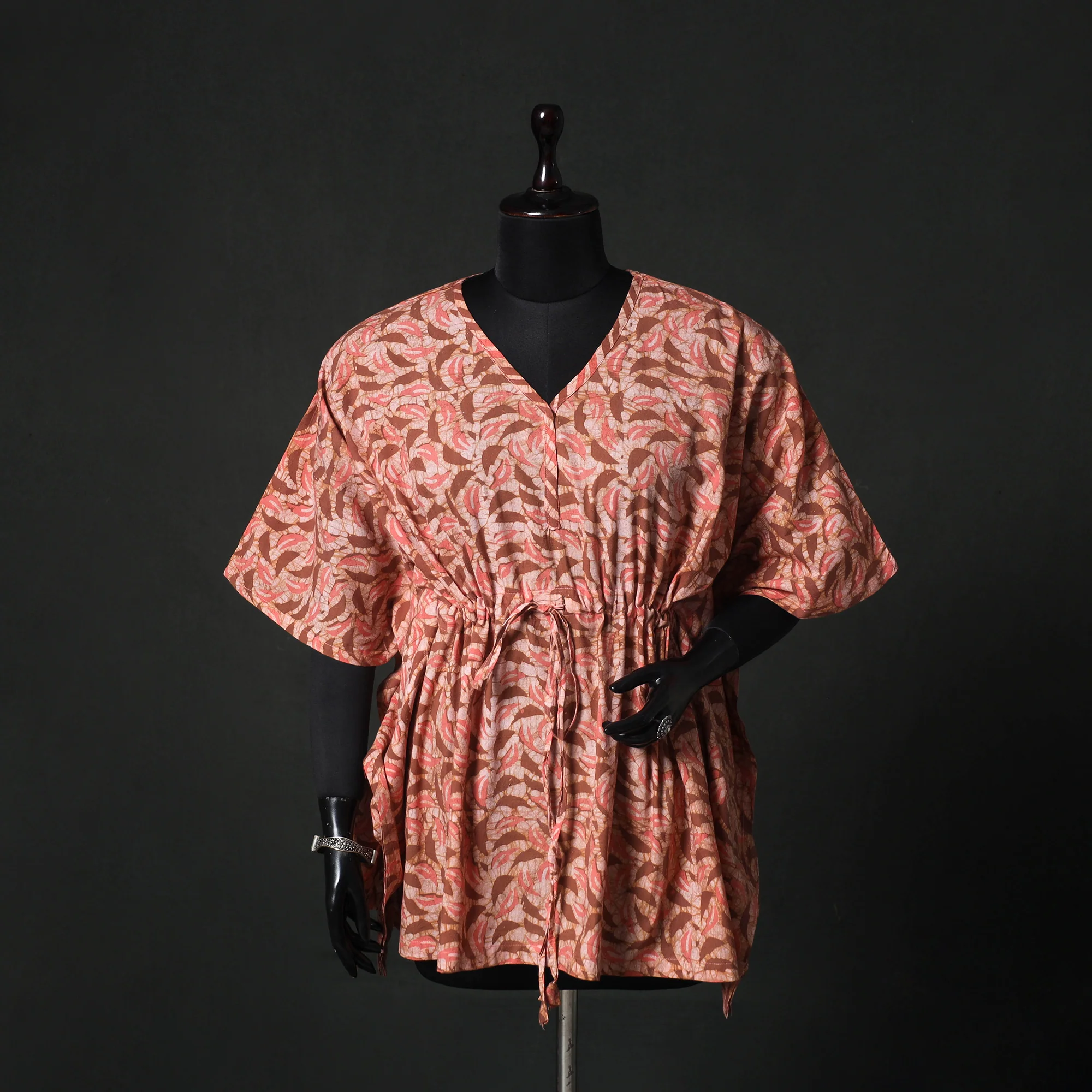 Peach - Hand Block Batik Print Cotton Kaftan (Short) 45