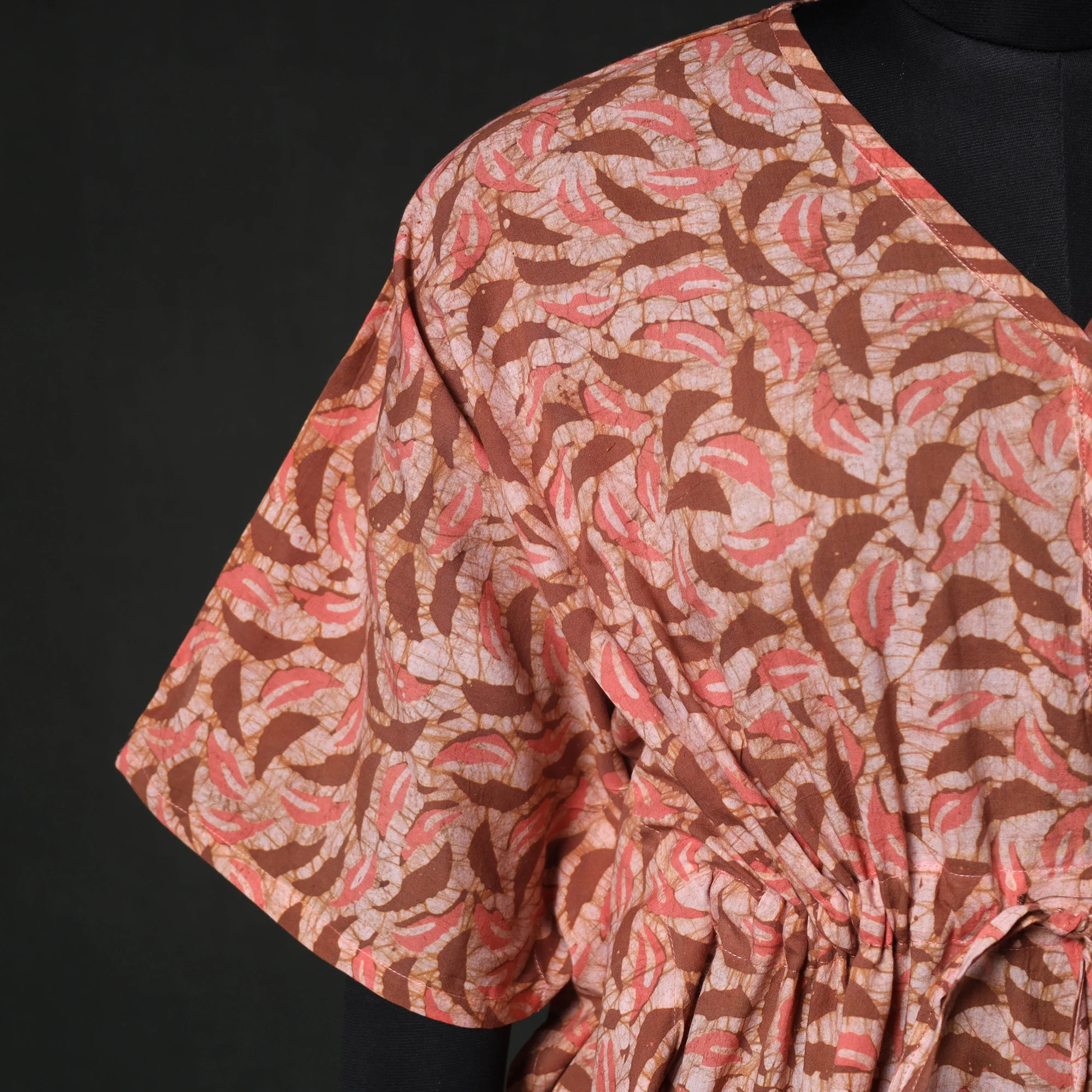 Peach - Hand Block Batik Print Cotton Kaftan (Short) 45 - Image 4