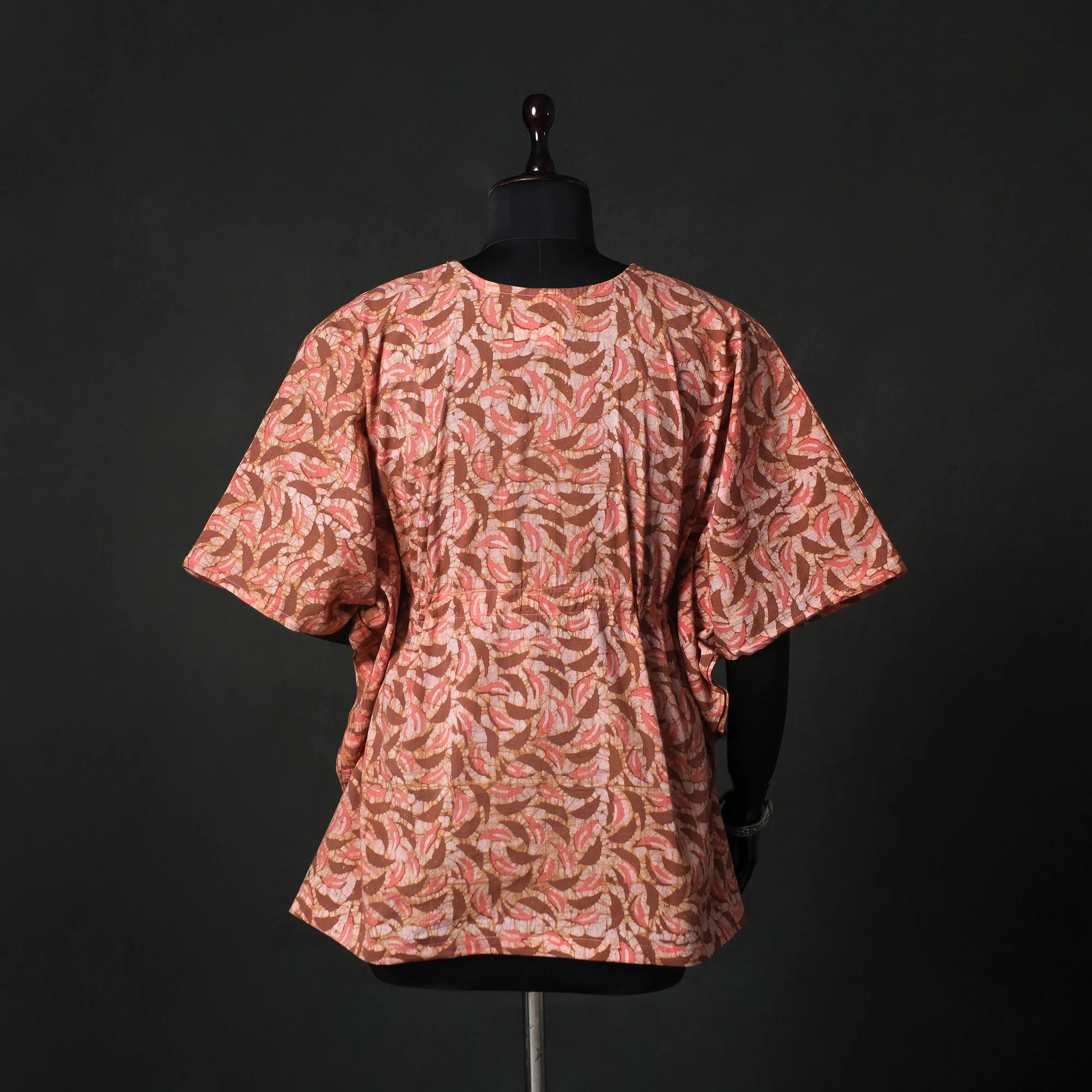 Peach - Hand Block Batik Print Cotton Kaftan (Short) 45 - Image 5