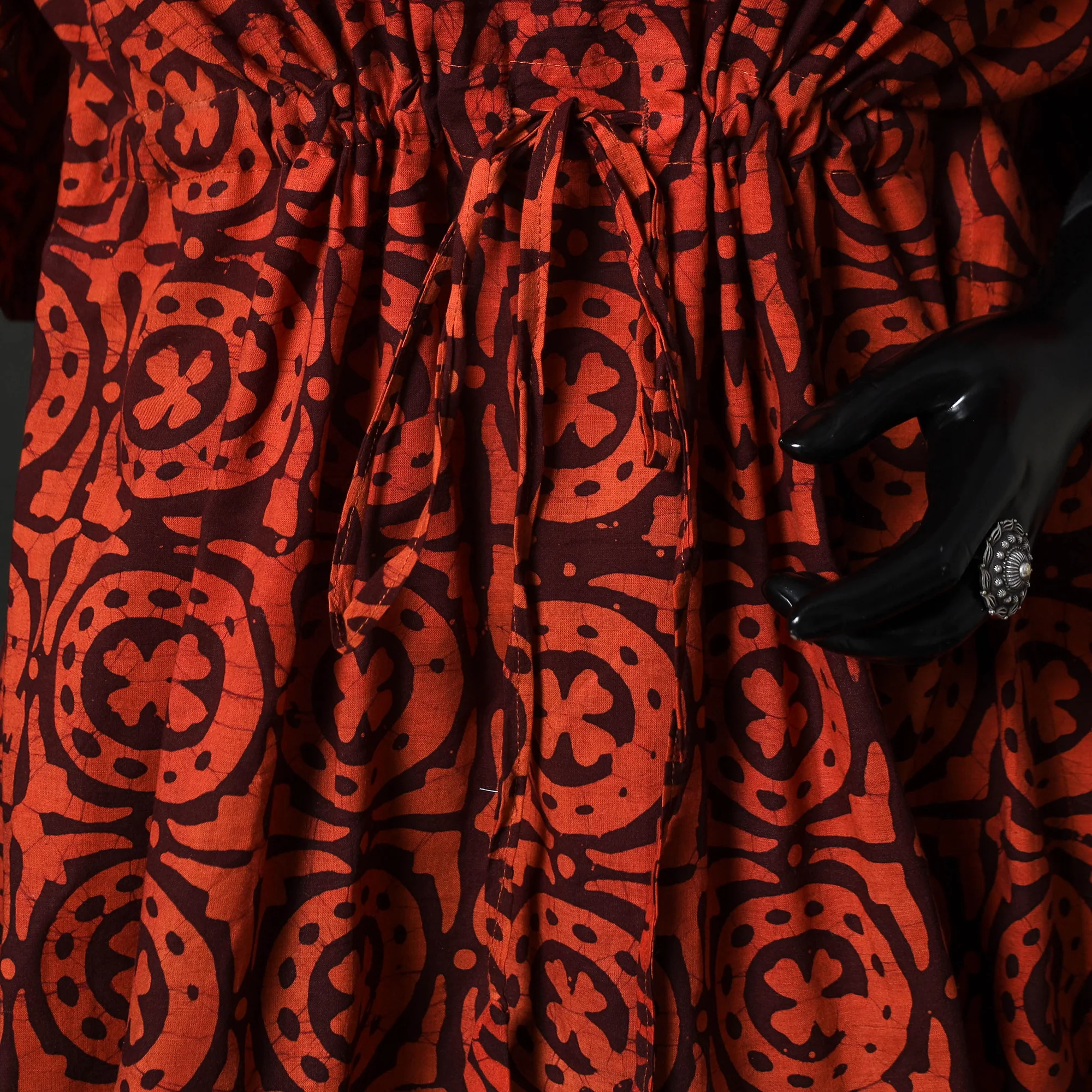 Red - Hand Block Batik Print Cotton Kaftan (Short) 46 - Image 4