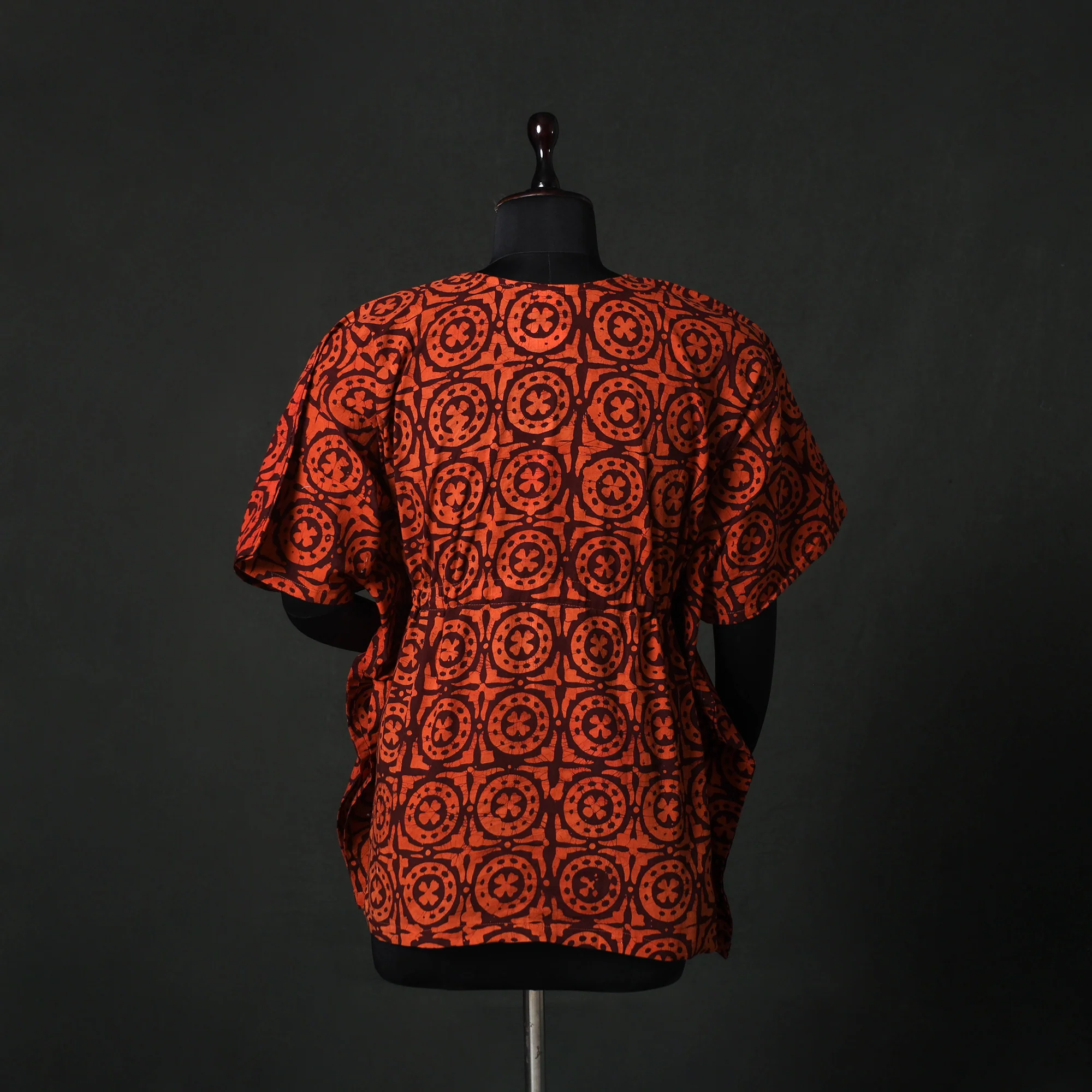 Red - Hand Block Batik Print Cotton Kaftan (Short) 46 - Image 5