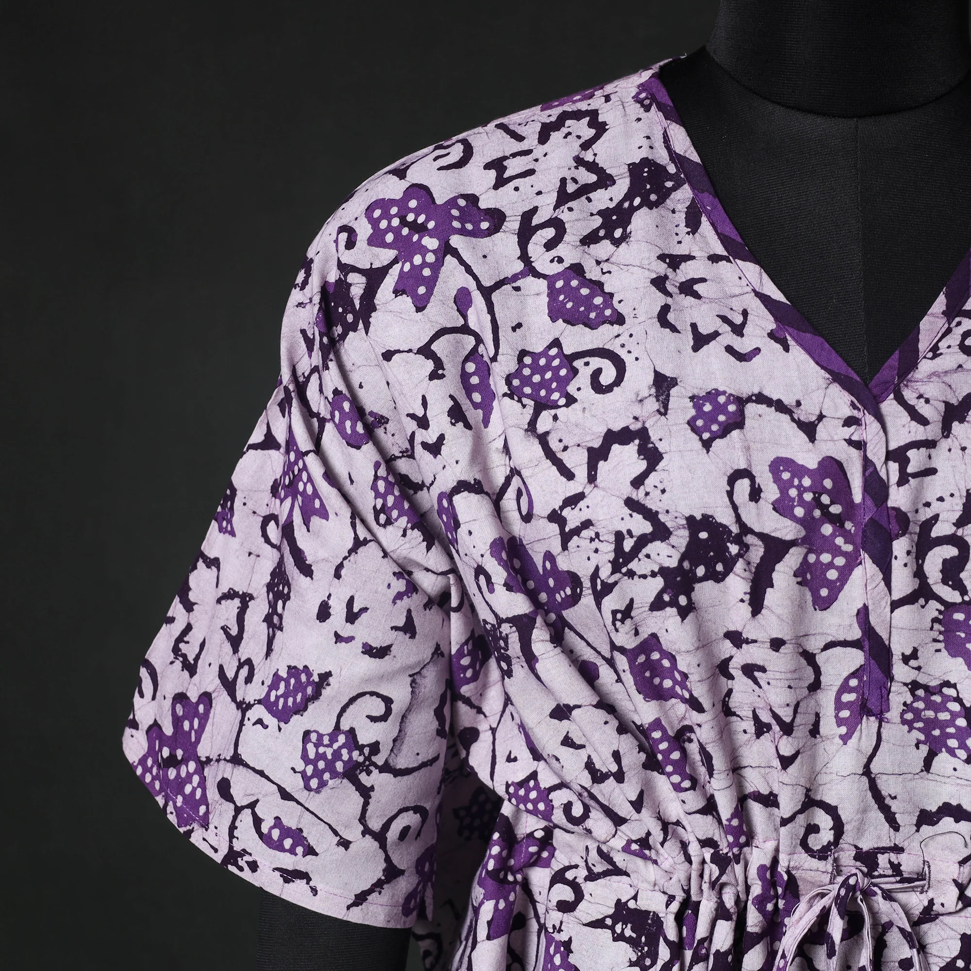 Purple - Hand Block Batik Print Cotton Kaftan (Short) 49 - Image 3