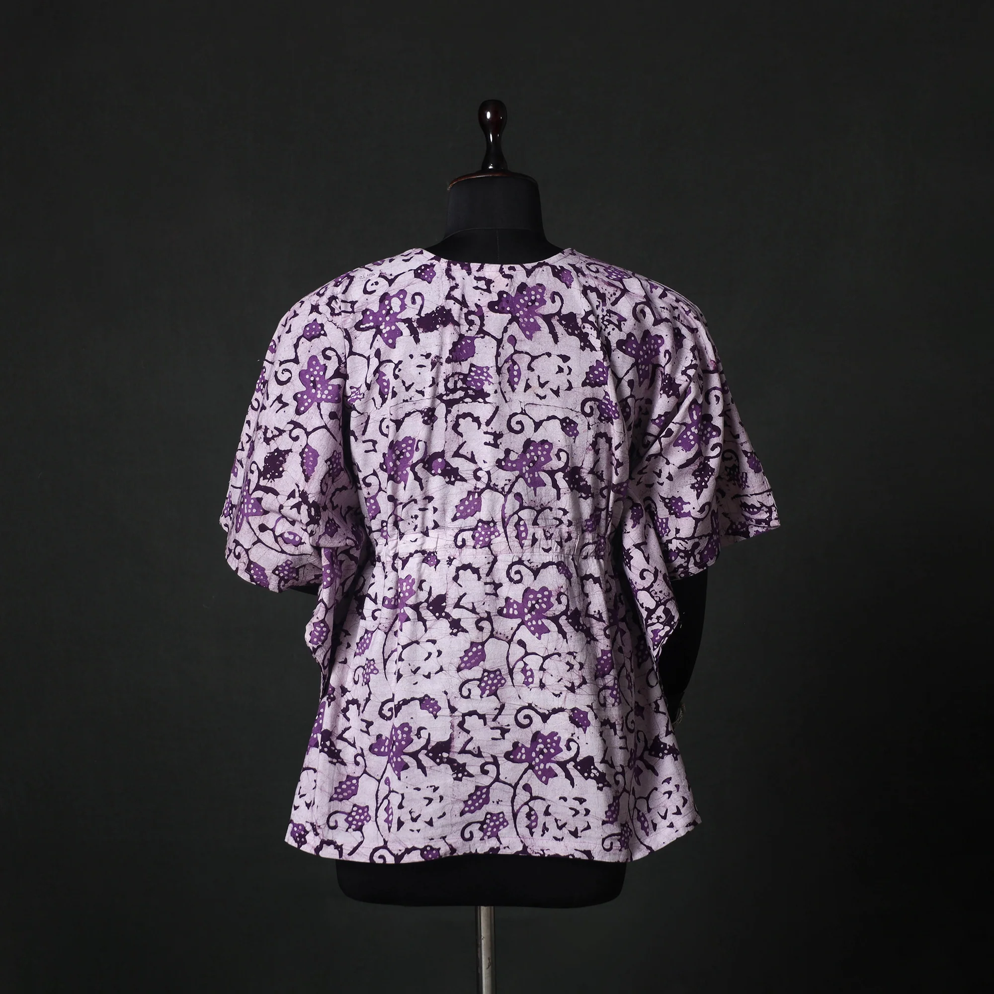 Purple - Hand Block Batik Print Cotton Kaftan (Short) 49 - Image 5