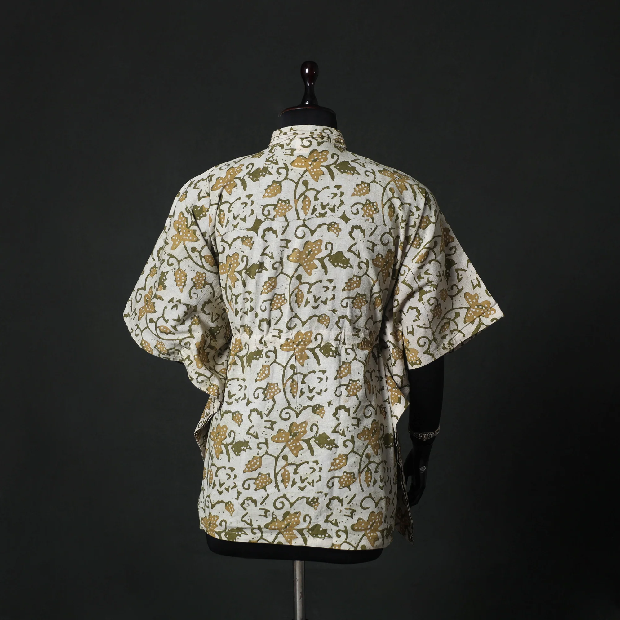 Beige - Hand Block Batik Print Cotton Kaftan (Short) 52 - Image 5