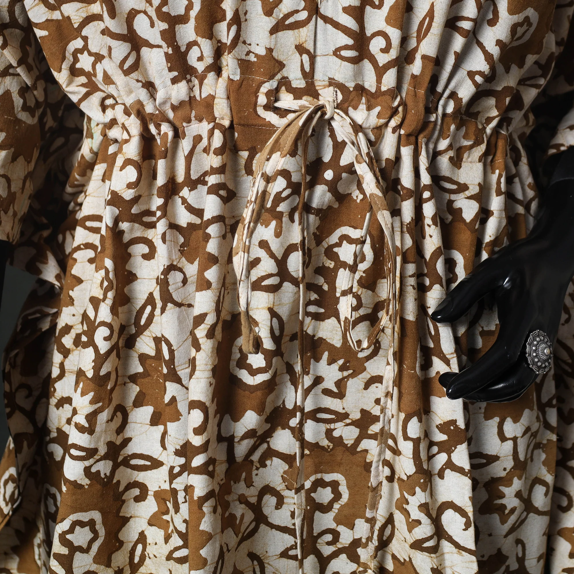 Brown - Hand Block Batik Print Cotton Kaftan (Short) 53 - Image 3