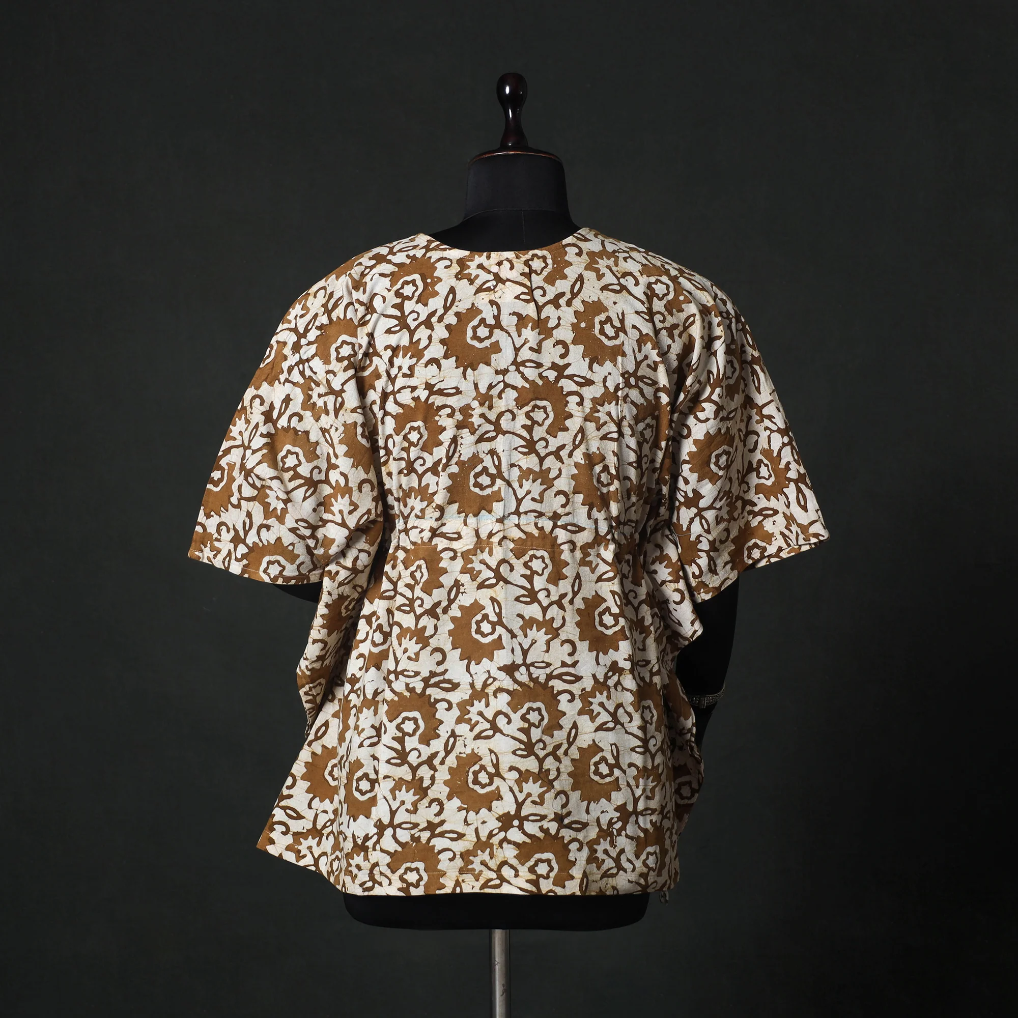 Brown - Hand Block Batik Print Cotton Kaftan (Short) 53 - Image 5