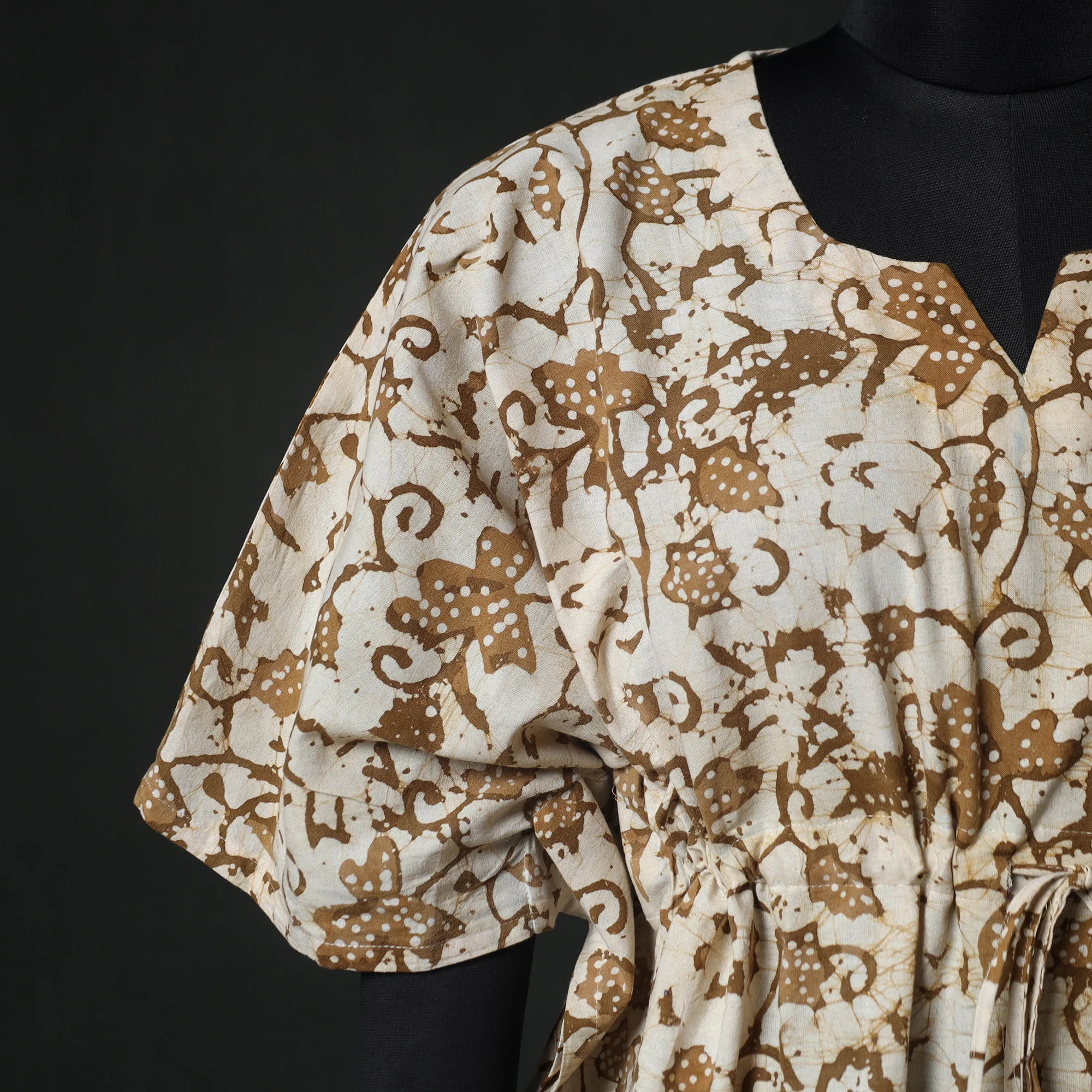 Beige - Hand Block Batik Print Cotton Kaftan (Short) 54 - Image 3