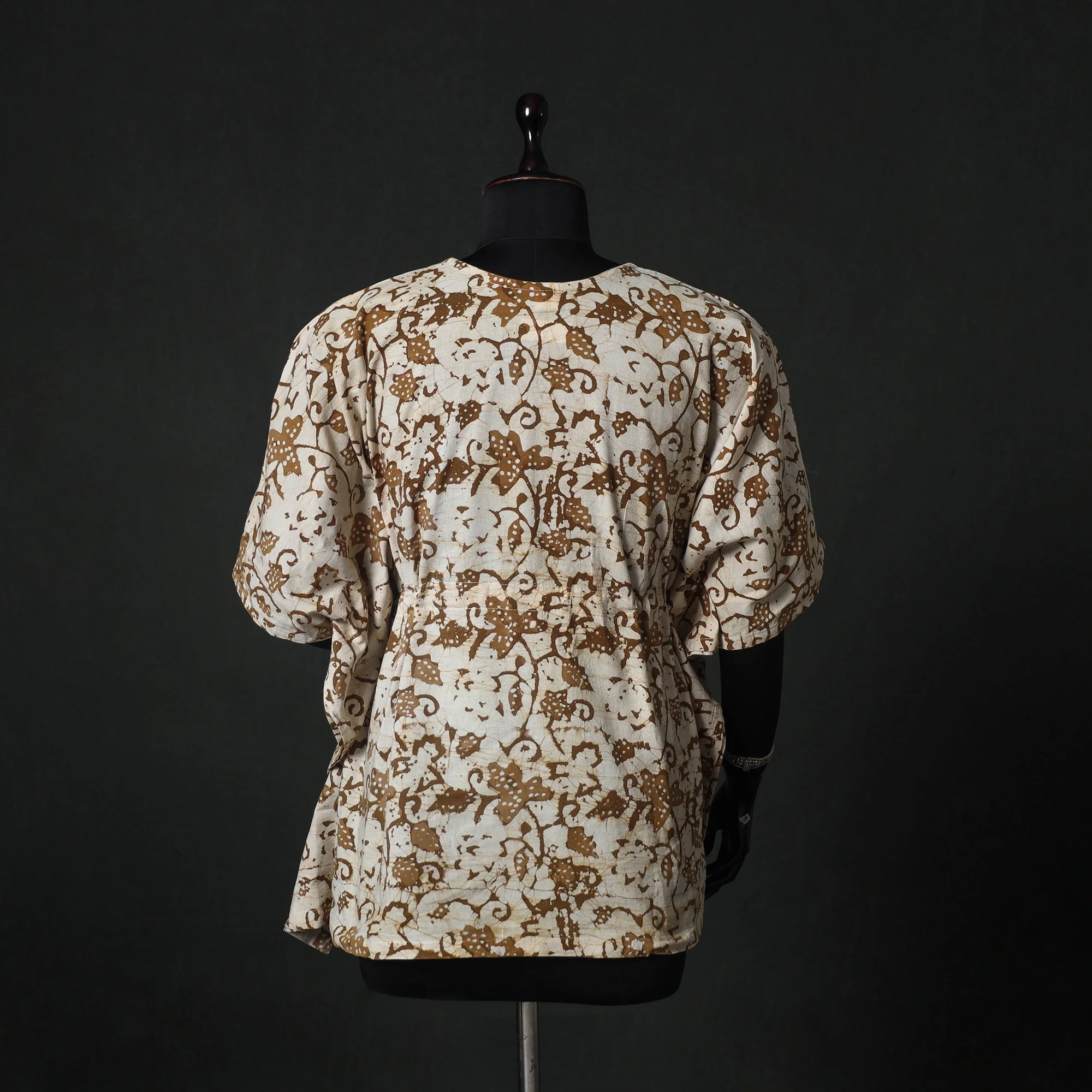 Beige - Hand Block Batik Print Cotton Kaftan (Short) 54 - Image 5