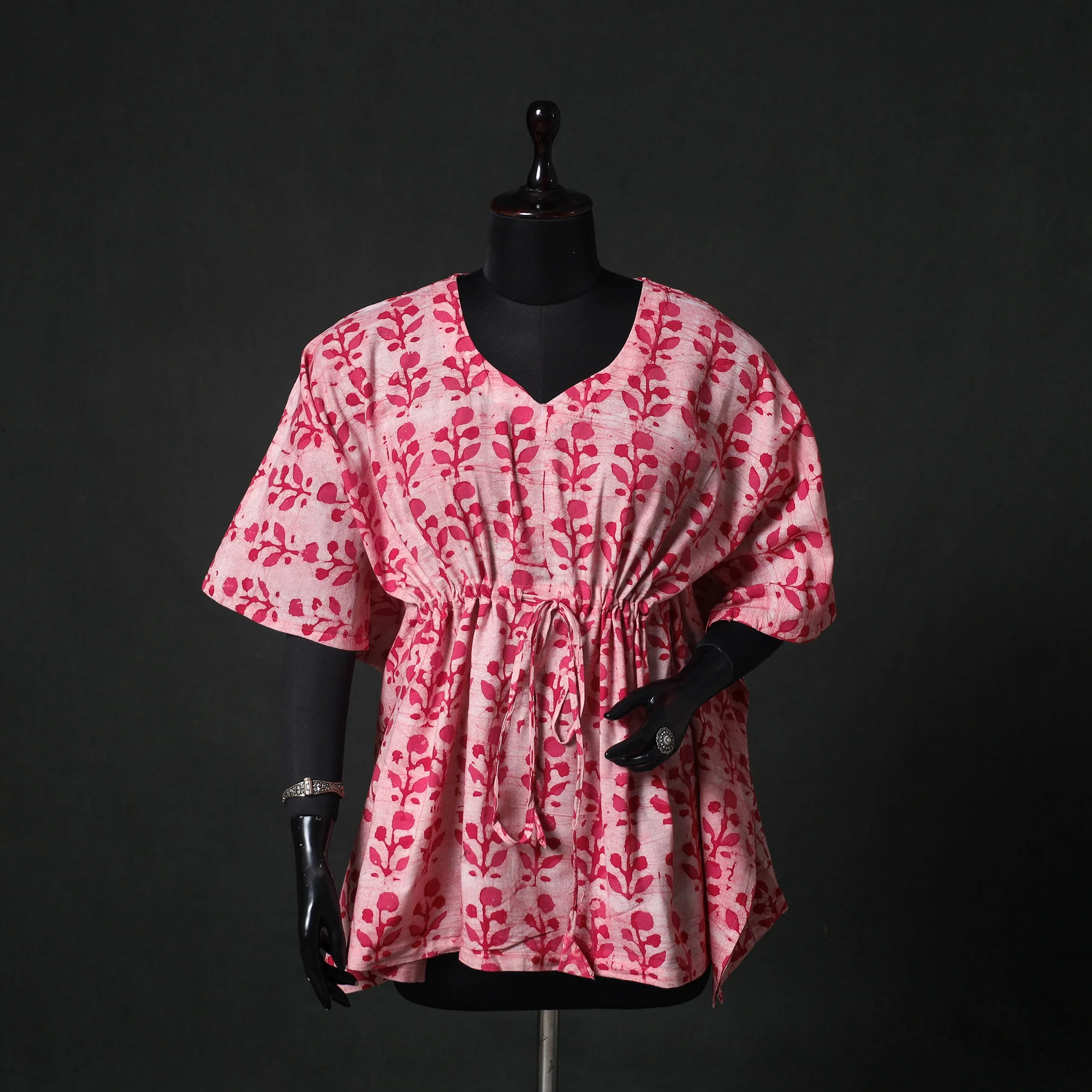 Pink - Hand Block Batik Print Cotton Kaftan (Short) 55
