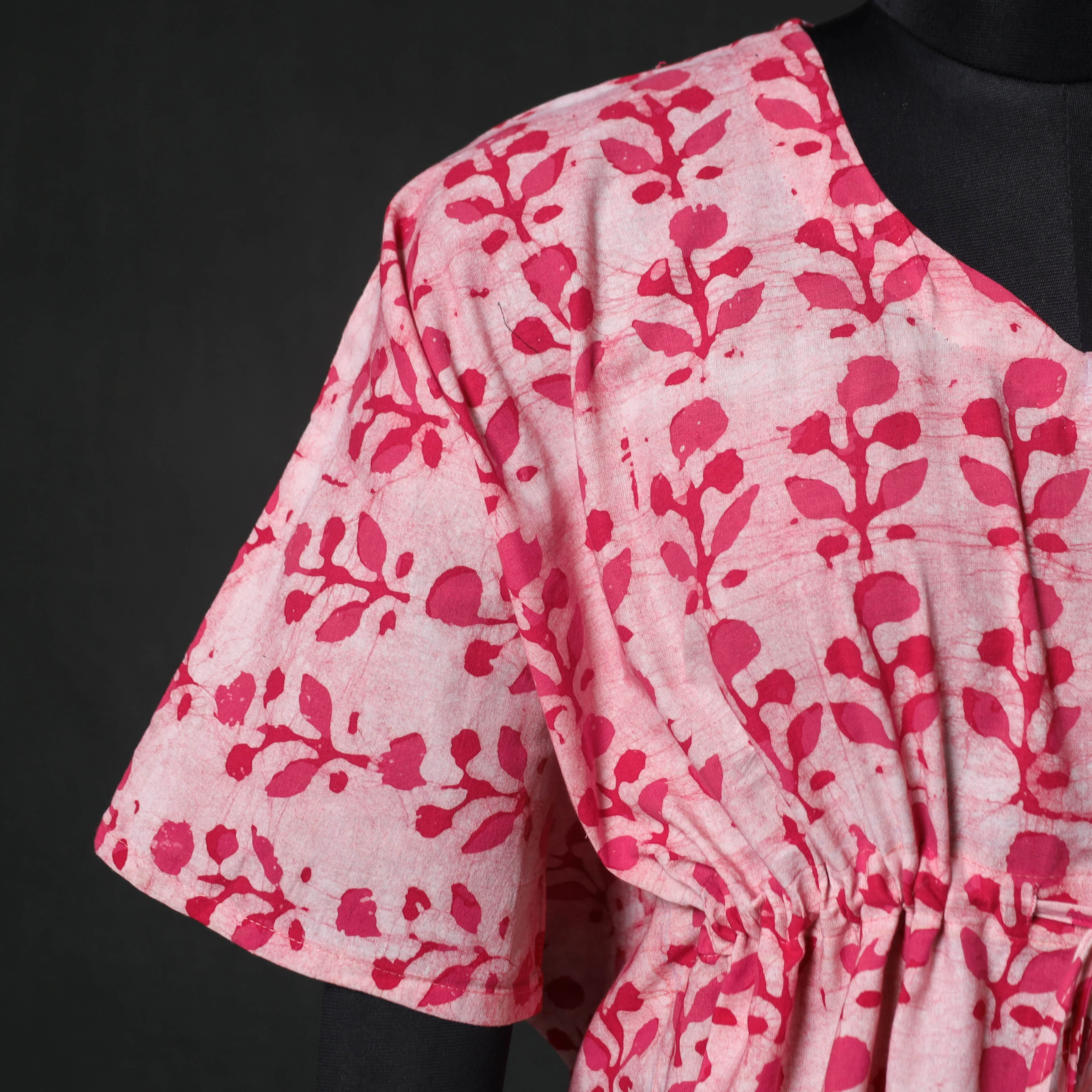 Pink - Hand Block Batik Print Cotton Kaftan (Short) 55 - Image 4