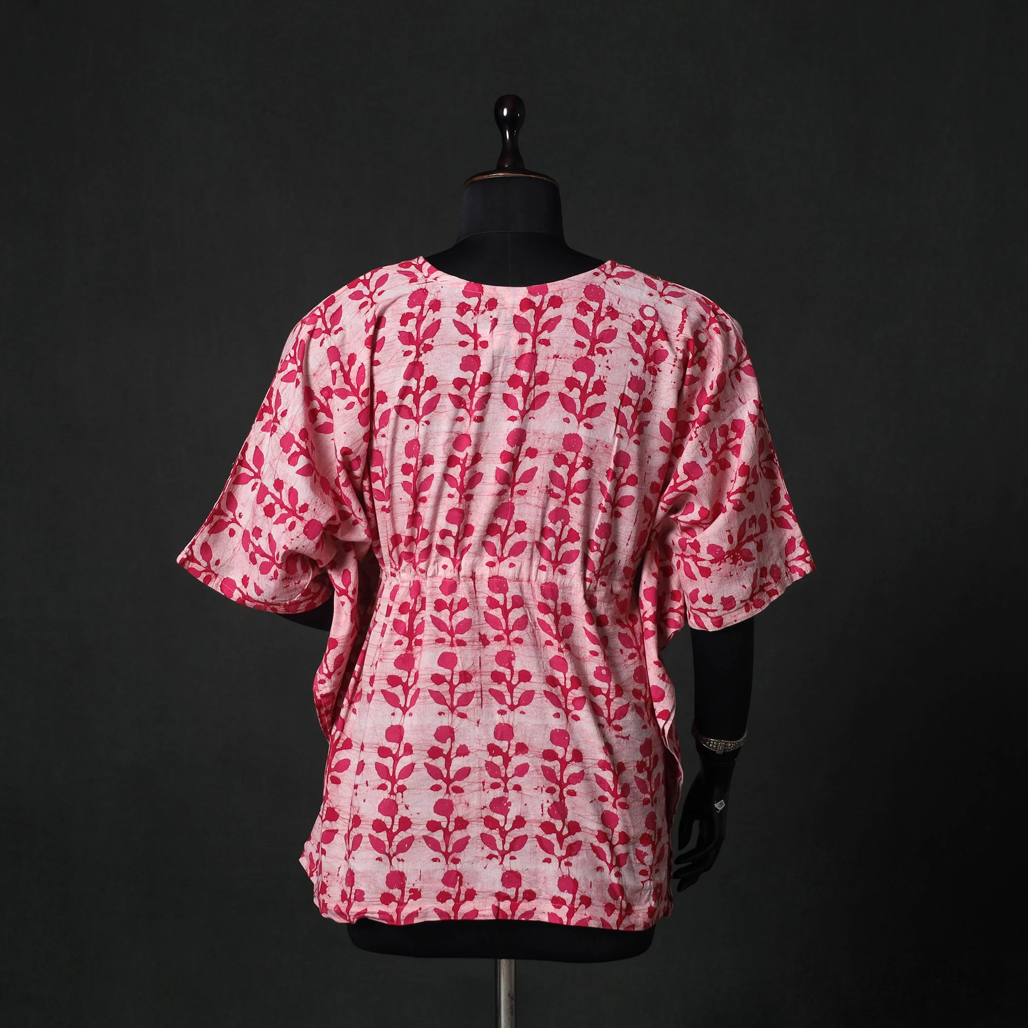 Pink - Hand Block Batik Print Cotton Kaftan (Short) 55 - Image 5