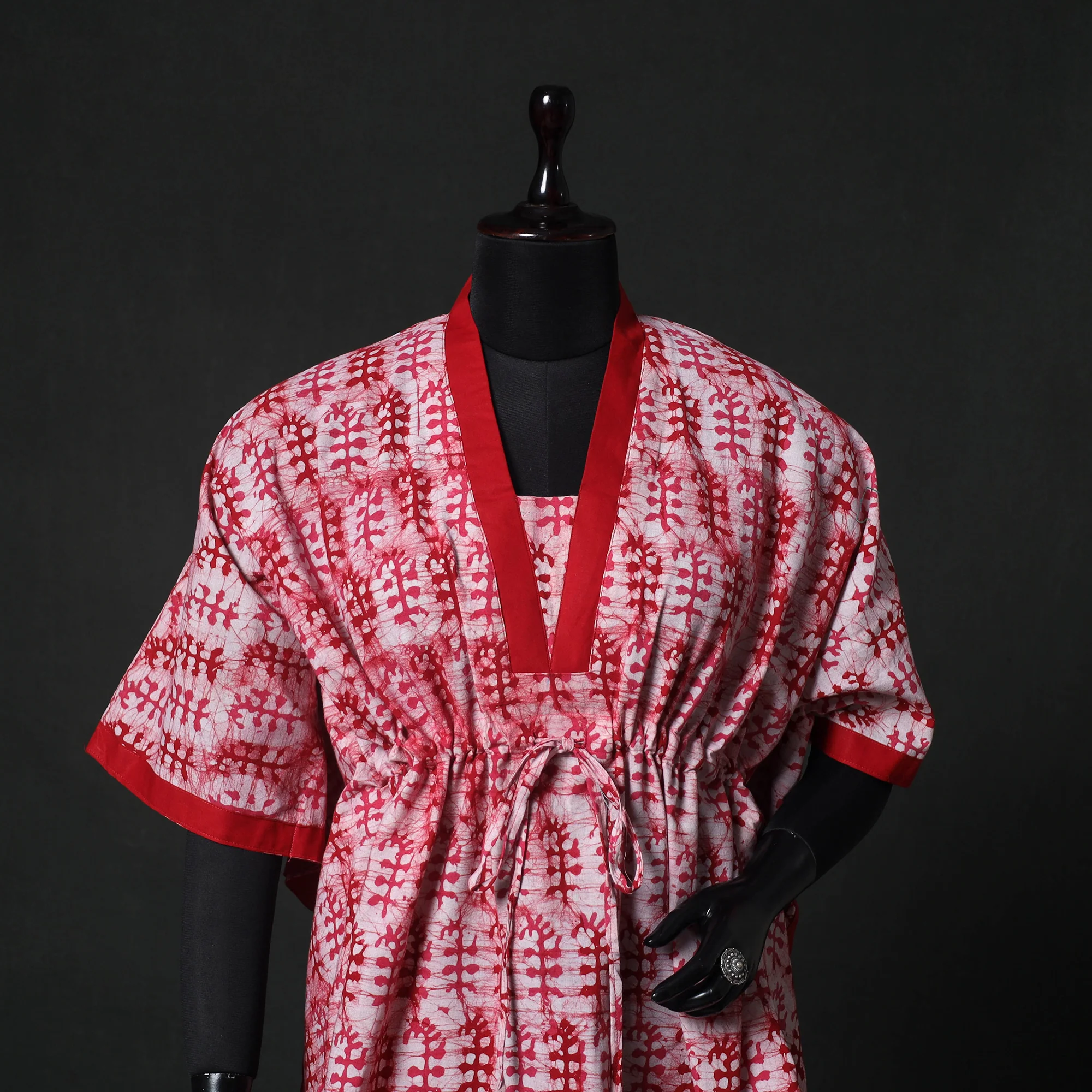 Pink - Hand Block Batik Print Cotton Kaftan (Short) 56 - Image 2