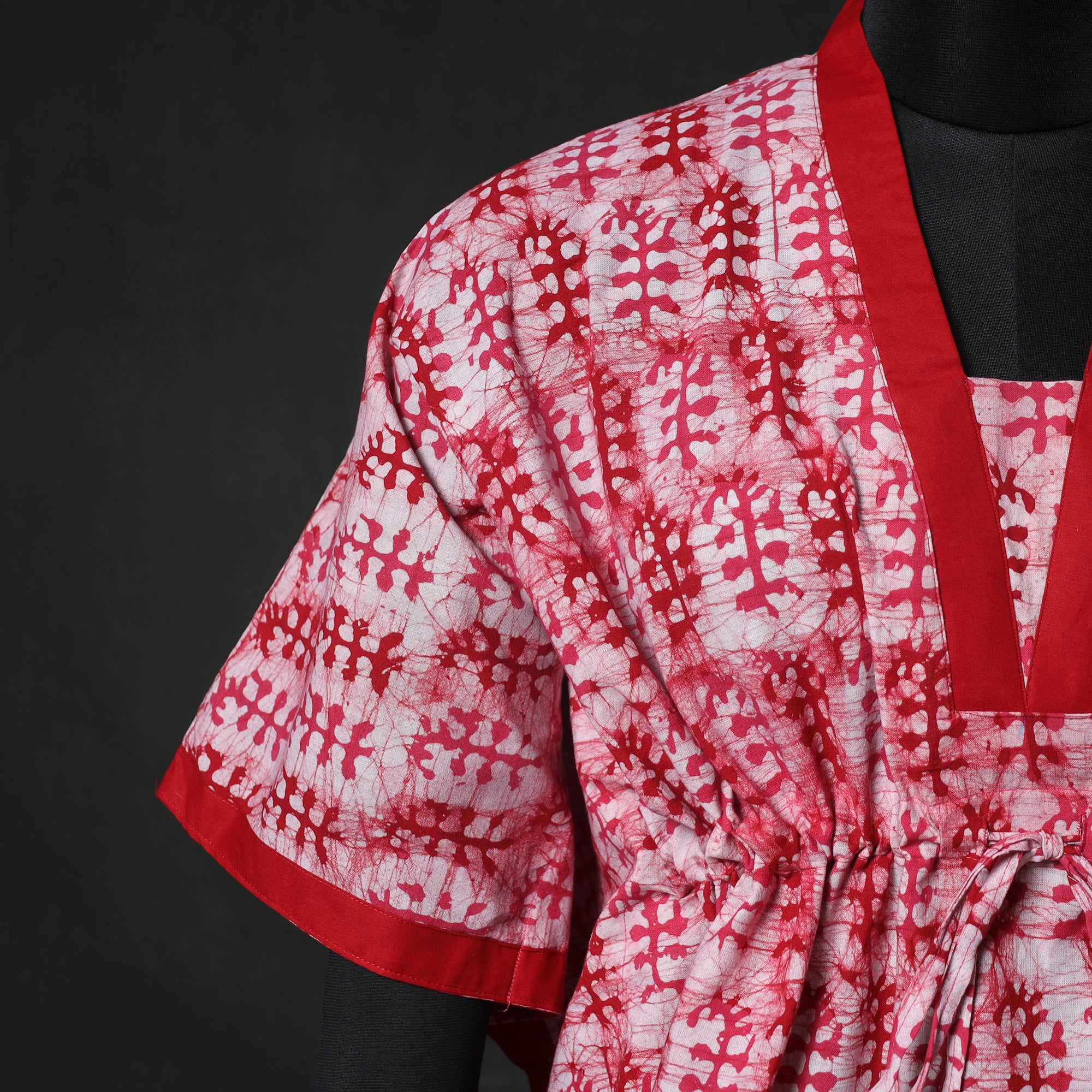 Pink - Hand Block Batik Print Cotton Kaftan (Short) 56 - Image 4