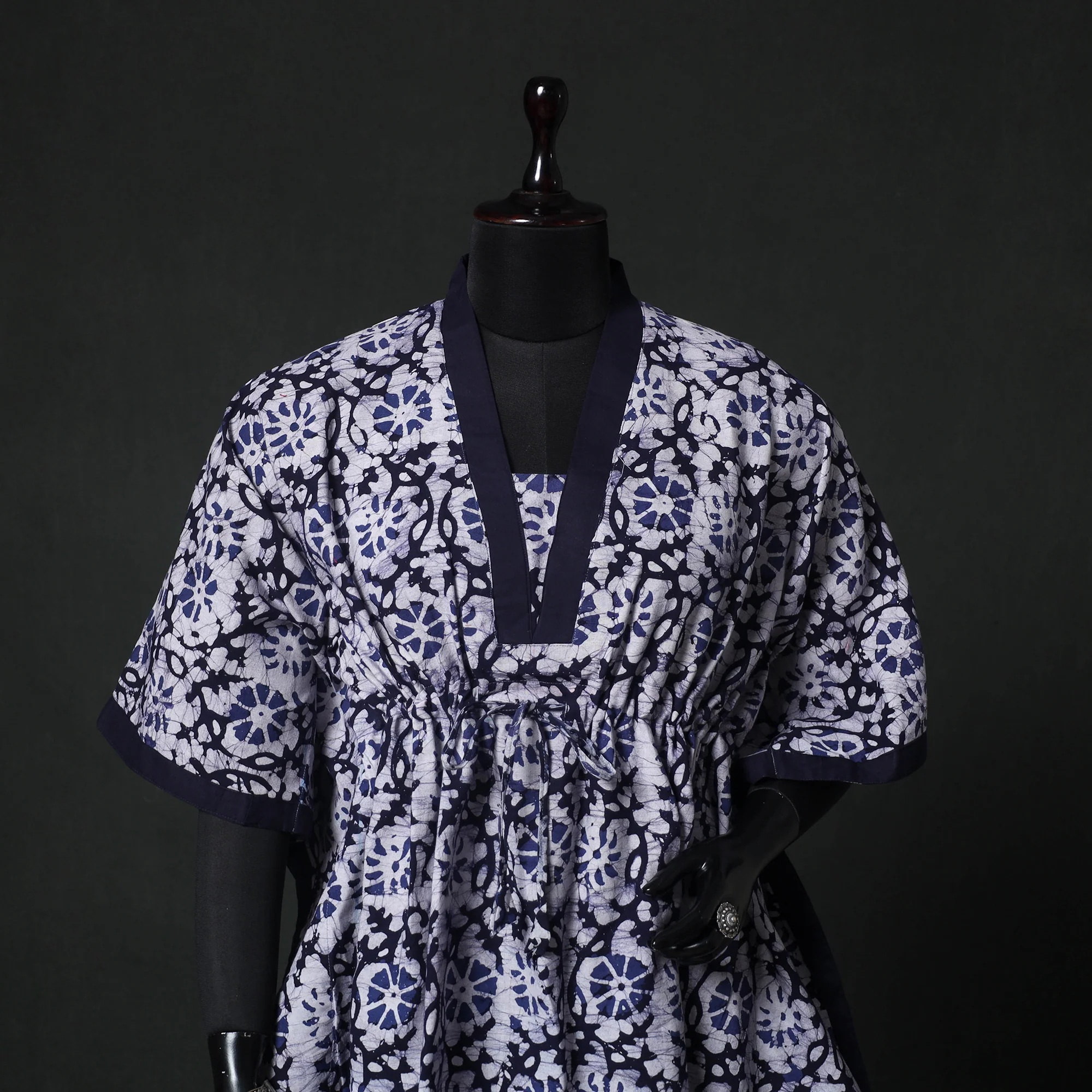Blue - Hand Block Batik Print Cotton Kaftan (Short) 57 - Image 2