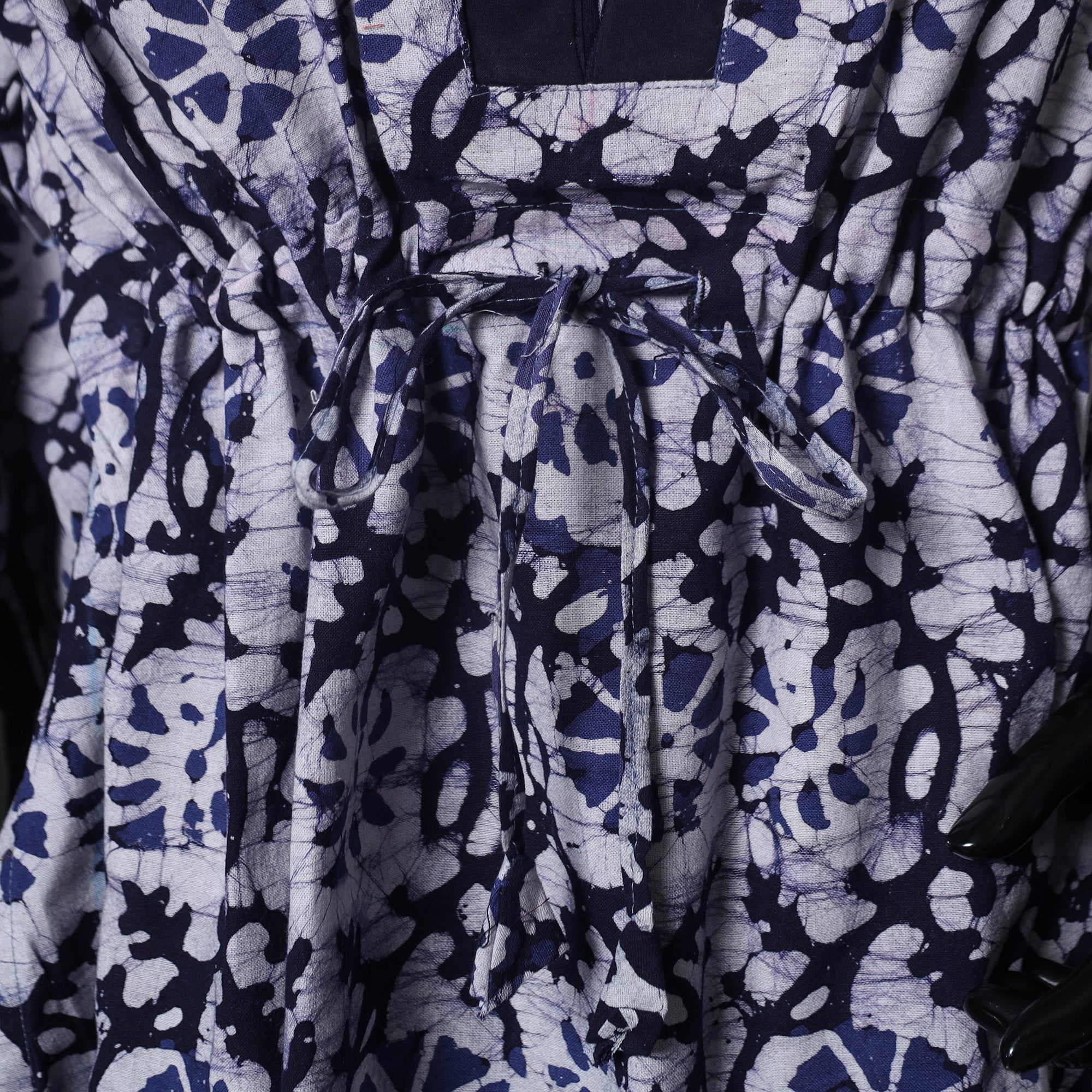 Blue - Hand Block Batik Print Cotton Kaftan (Short) 57 - Image 3