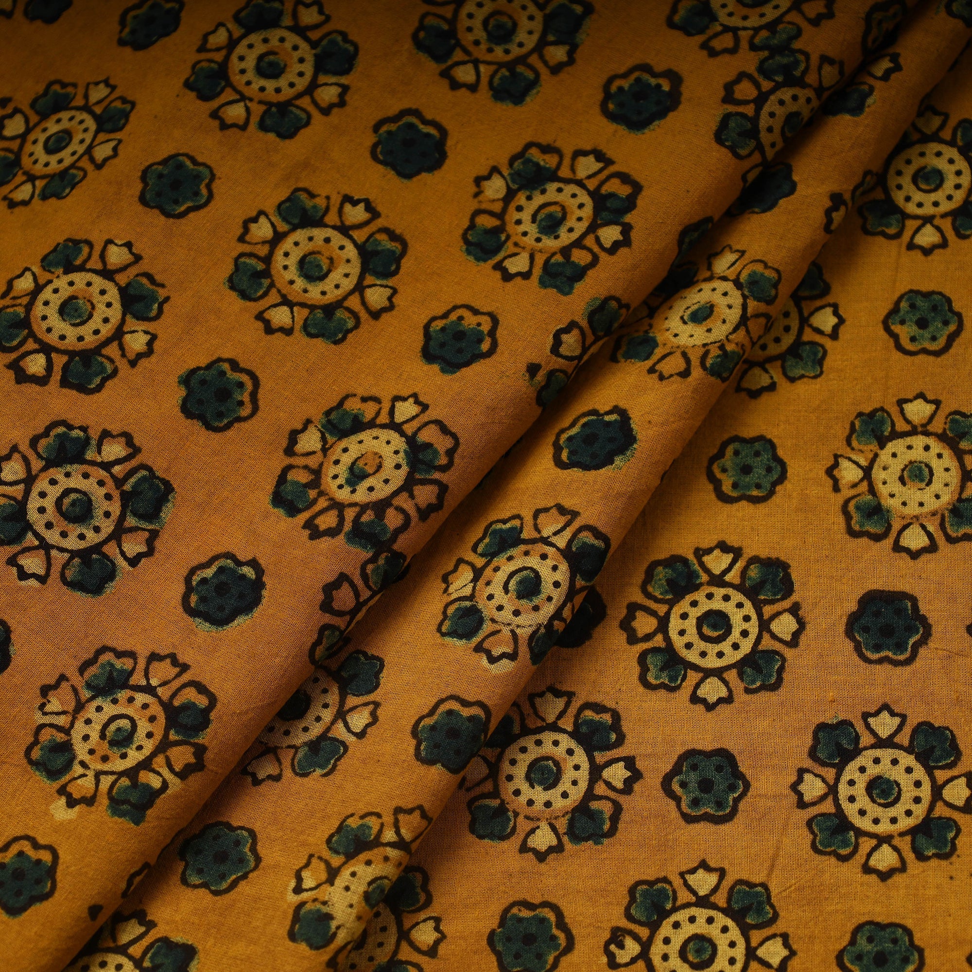 Yellow - Hand Block Print Cotton Ajrakh Fabric 07 - Image 2