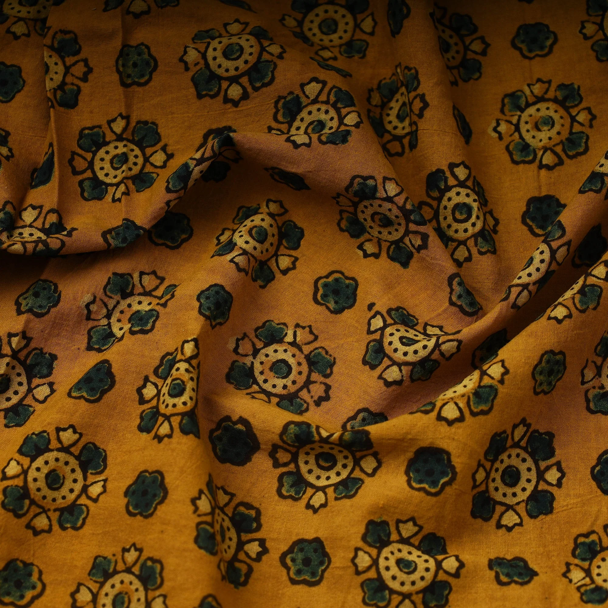 Yellow - Hand Block Print Cotton Ajrakh Fabric 07 - Image 3