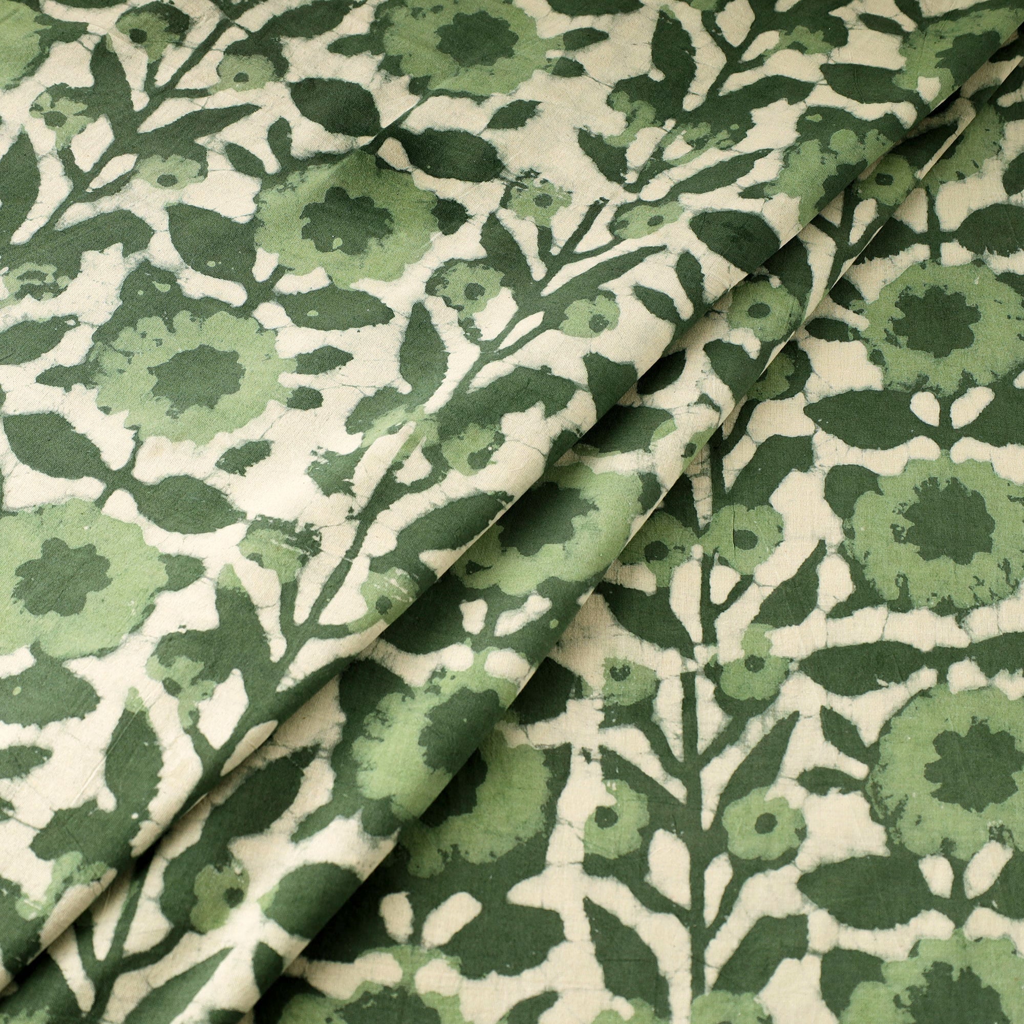 Green - Hand Block Print Cotton Natural Dyed Jahota Fabric 18 - Image 2