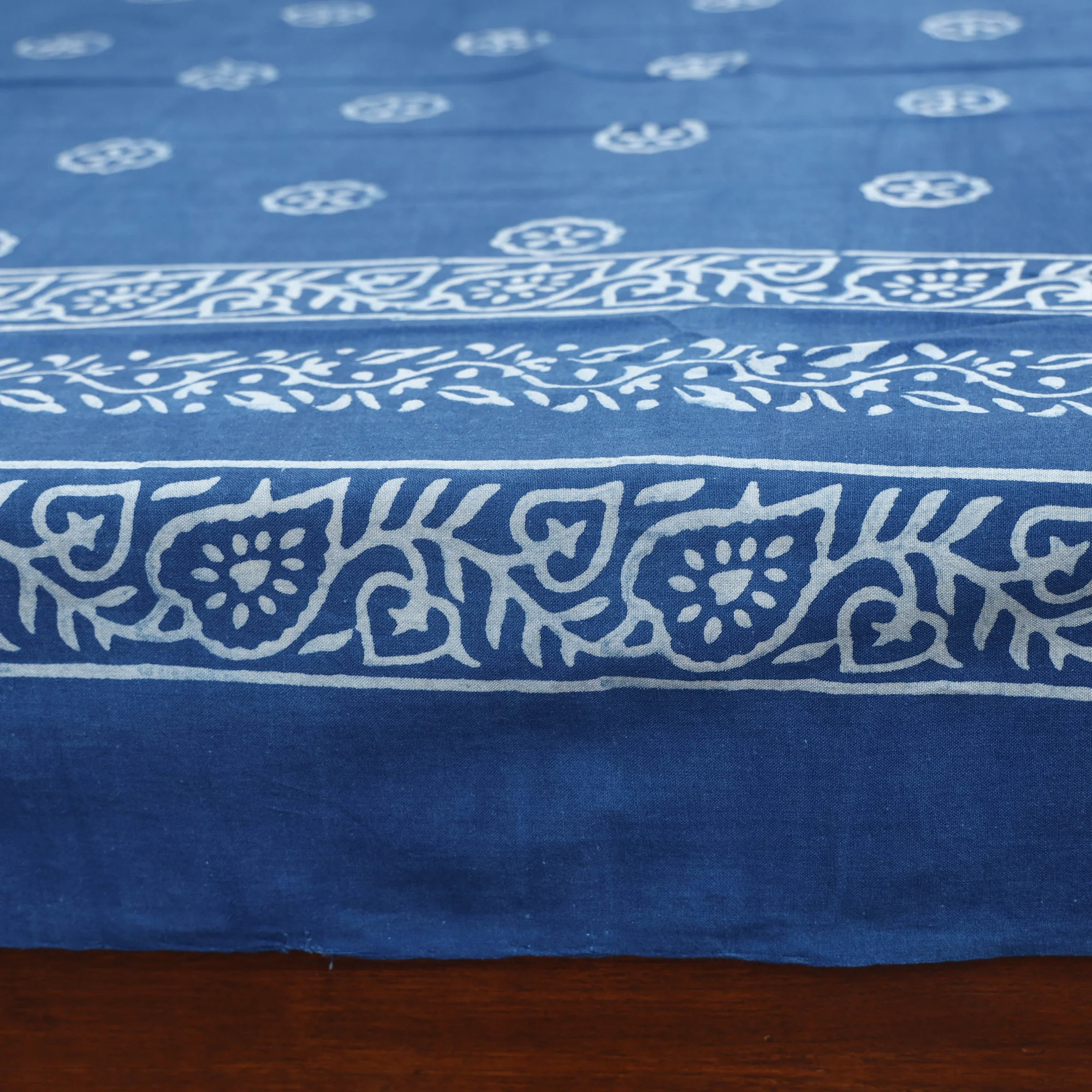 Blue - Hand Block Print Jhiri Pure Handloom Natural Dyed Cotton Single Akola Bedsheet Set (90 x 60 in) 04 - Image 3